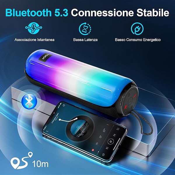 VOCH Cassa Bluetooth Portatile con Luce LED RGB, 40W Stereo Potente Altoparlante Bluetooth 5.3, Accoppiamento TWS, IPX7 Impermeabile, 20 Ore di Riproduzione per Esterno, Feste, Camping, Casa, Viaggi - 5