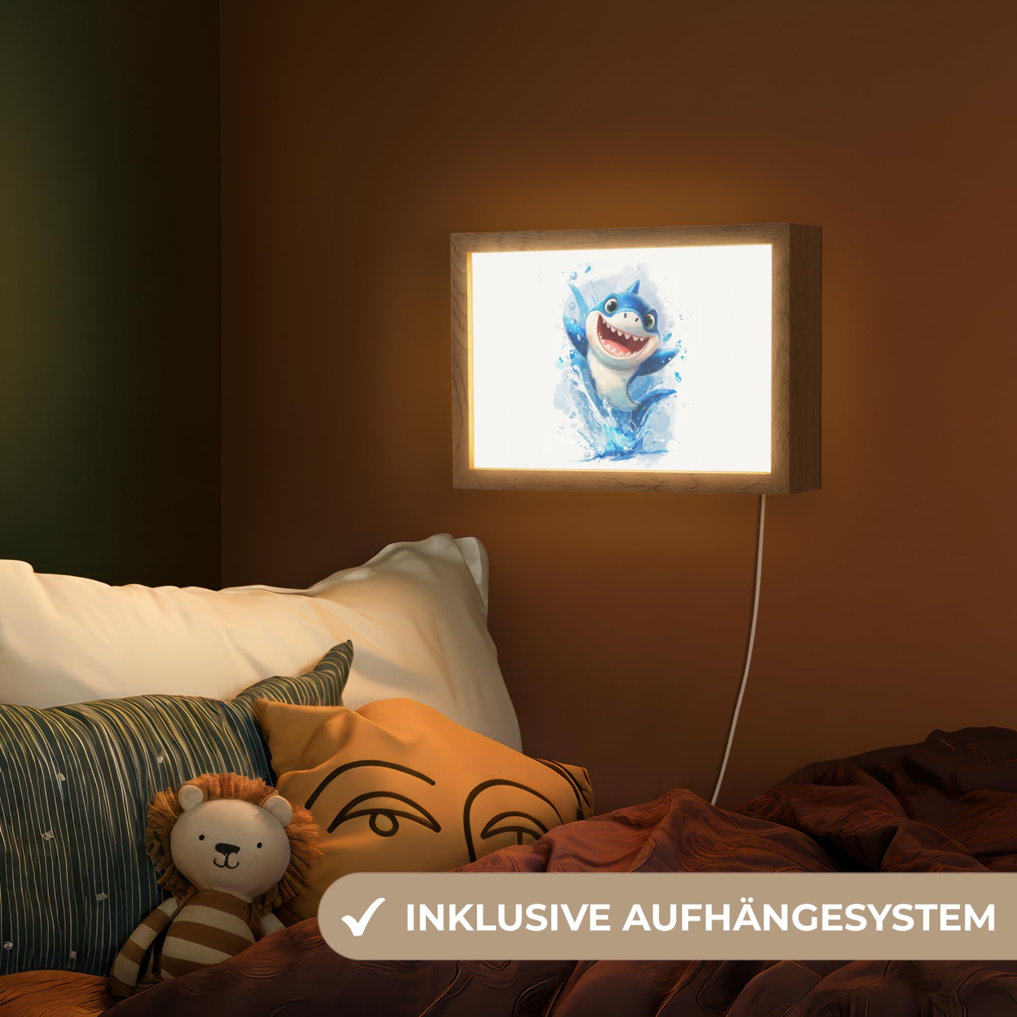 Nachttischlampe Für Kinder 30x20 cm Still Licht Baby Nachtlicht Nachtlampe Kinderzimmer Hai - Wasser - Blau