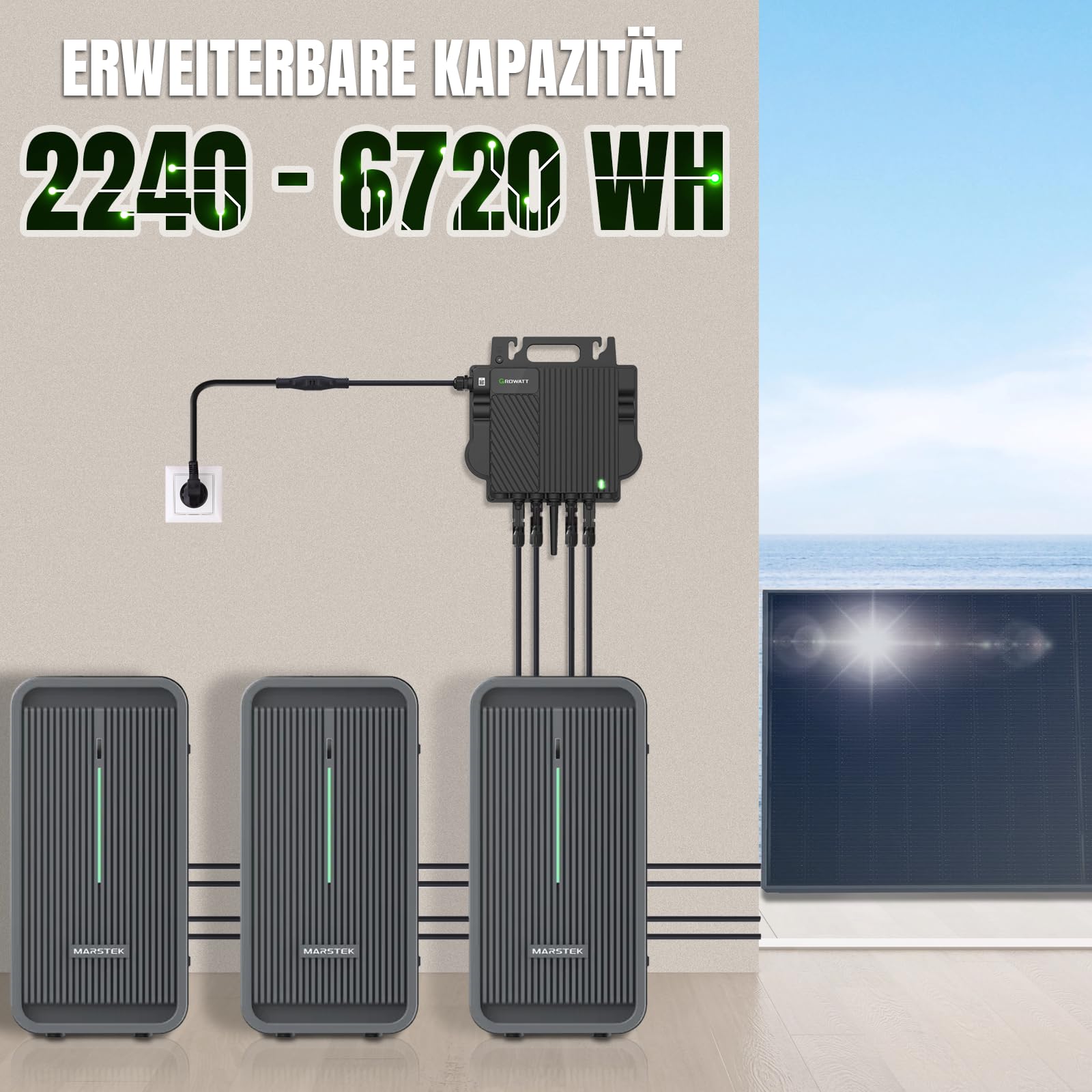 Marstek B2500 Speicher/Batterie für Balkonkraftwerk 2.24KWh MPP Tracker mit Smartmeter CT001, 6000+ Ladezyklen, App-Steuerung, für Innen- und Außenbereich (IP65), durch P2500 erweiterbar bis 6.7KWh