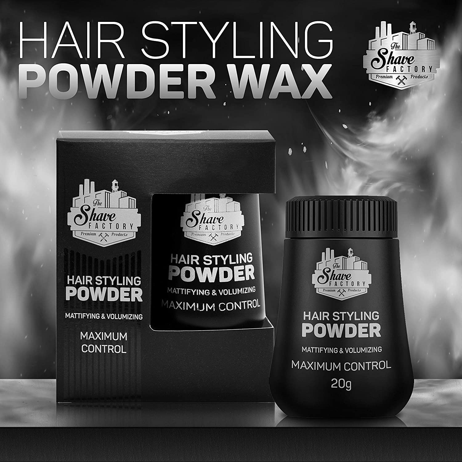 The Shave Factory Puder do stylizacji włosów – matowy i obszerny dla niezrównanej tekstury, objętości i matowego wykończenia – idealny do każdego wyglądu i rodzaju włosów, 20 g (2 sztuki, klasyczny)