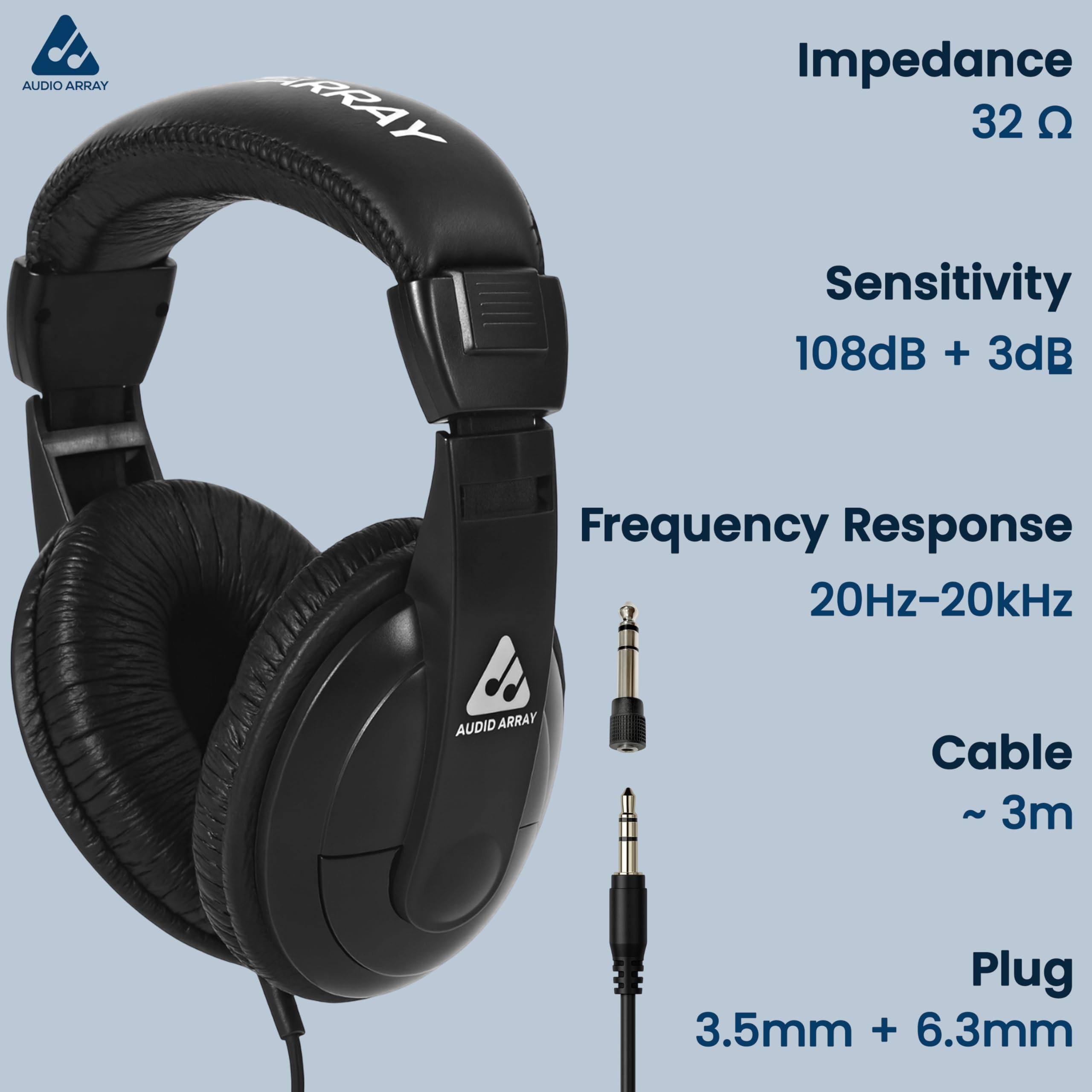 AH-45-BK studyjne słuchawki do monitorowania i nagrywania na żywo | przetworniki basowe 40 mm Depp zamknięta konstrukcja | impedancja 32 omów | kabel OFC 3 m | adapter 3,5 mm + 6,3 mm (czarny)