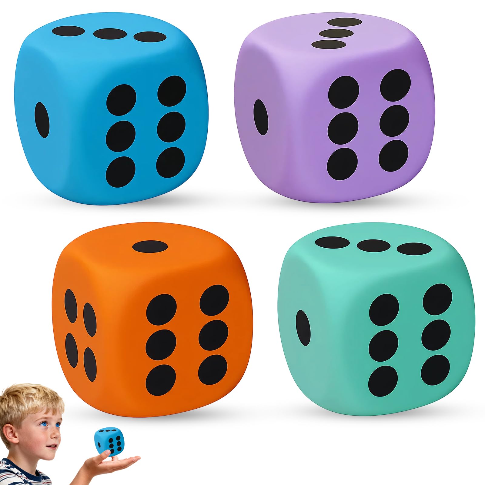 4Pcs giant dice, Large Dice Gaming Dice for Tabletop Games, Six Centimeter Round Corner Dice in Blue Purple Orange and Light Blue
