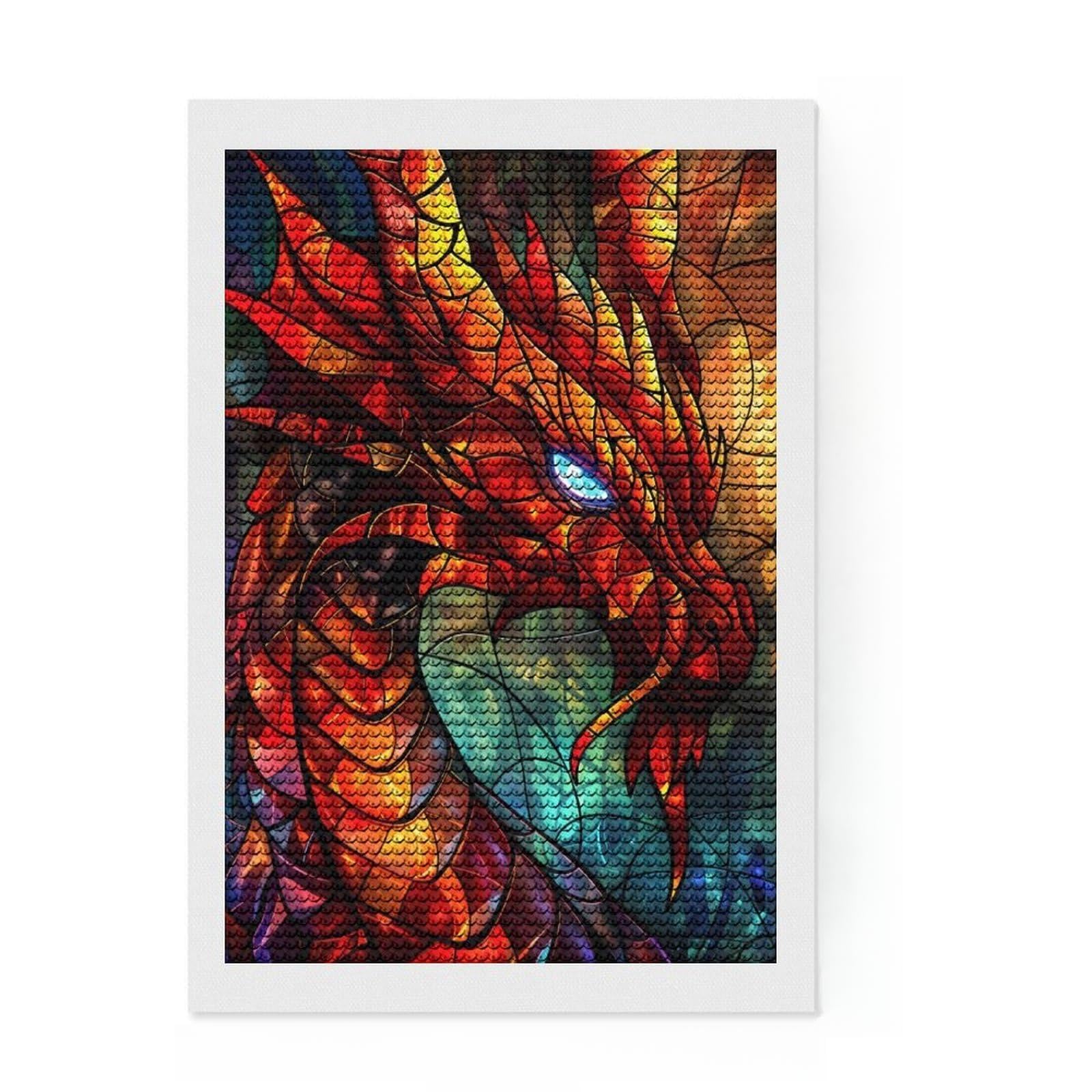 Junmoney Dragon Enigmas Gaze Diamond Painting Canvas Set 8"x12", with Tool Kit, Easy to Enjoy, Home Wall Decor, Thoughtful Handmade Gift