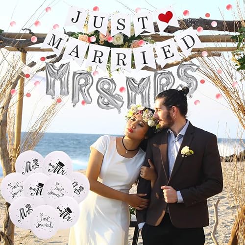 BOFYTR JUST Married Wedding Decorations, Wedding Banner Balloons Mr & Mrs, Just Married Wedding Party Decoration, Romantic Balloon Wedding Decoration for Wedding Bridal Shower Anniversary Decoration BOFYTR JUST Married Wedding Decorations, Wedding Banner Balloons Mr & Mrs, Just Married Wedding Party Decoration, Romantic Balloon Wedding Decoration for Wedding Bridal Shower Anniversary Decoration