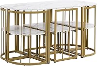 Vista 9 de Quarte Moderno juego de mesa de comedor de 7 piezas con mármol sintético, juego de mesa de cocina de metal compacto, diseño de silla triangular