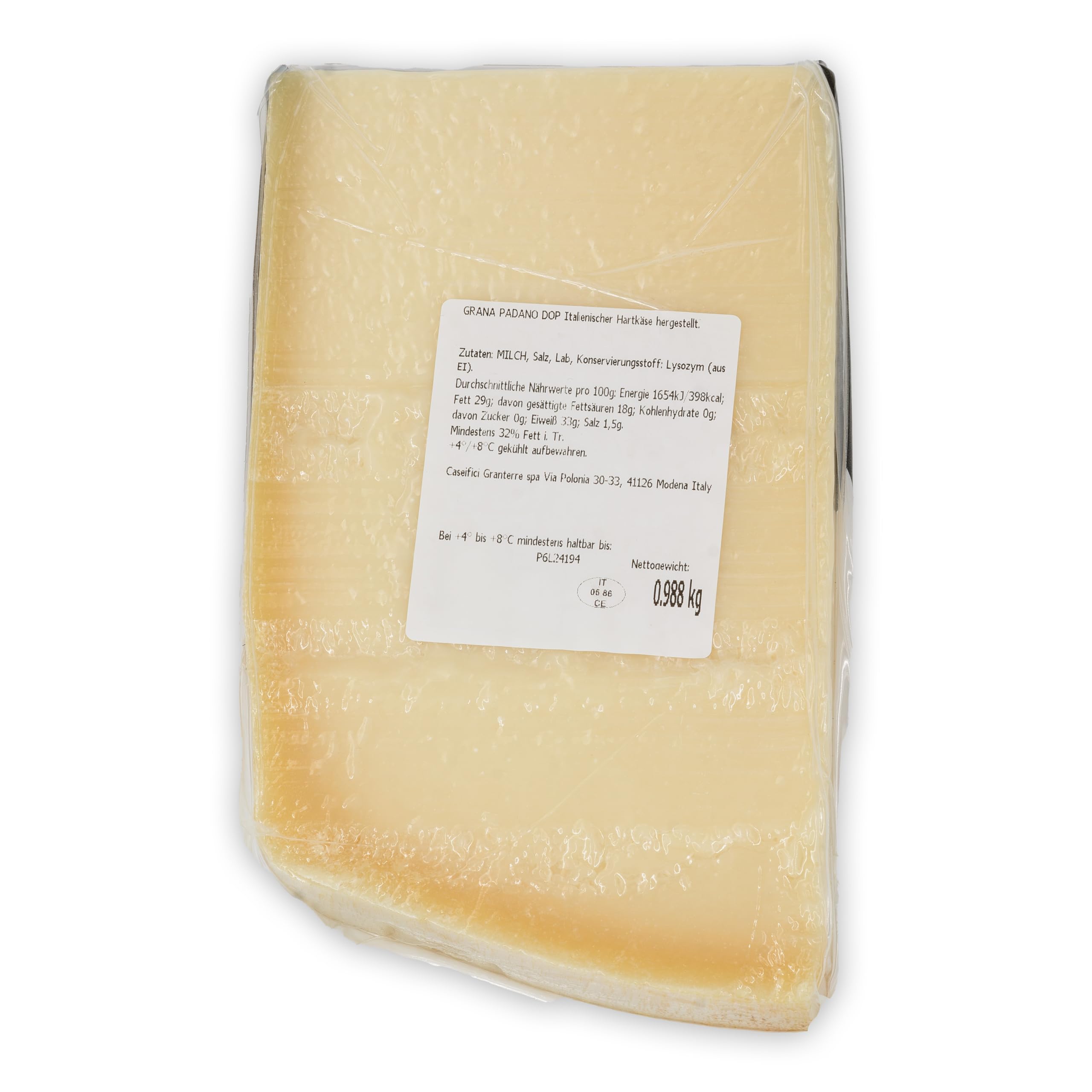 AGRIFROM GRANA PADANO 1kg formaggio-italiano-Hartkäse DOP Italienischer-Käse am Stück über 10 Monate gereift mit g.U.-Siegel zum Reiben würzig aromatisch