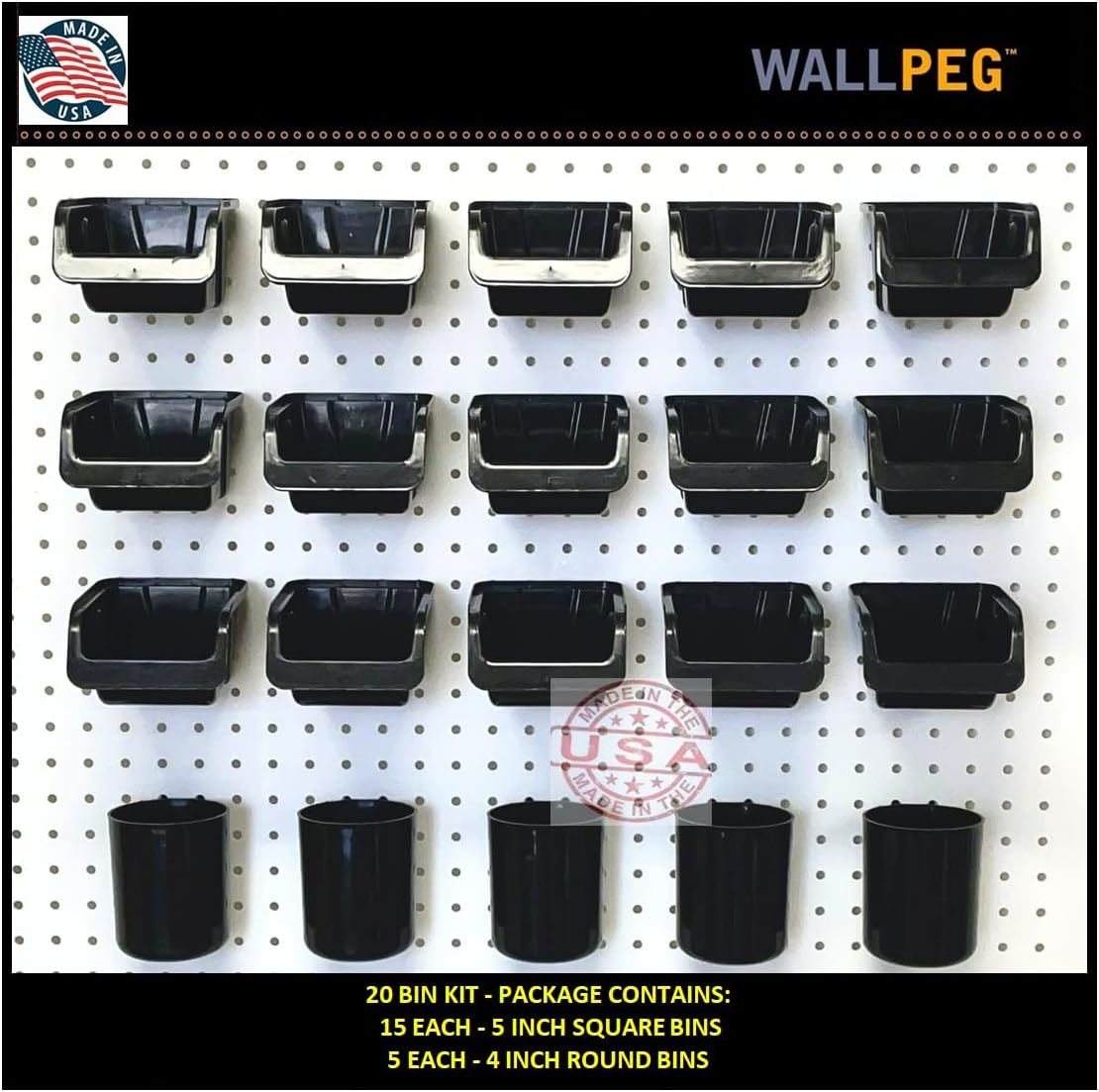 WallPeg Pegboard Bins Storage Bins Kit PB20 Peg Board Bin & Cup