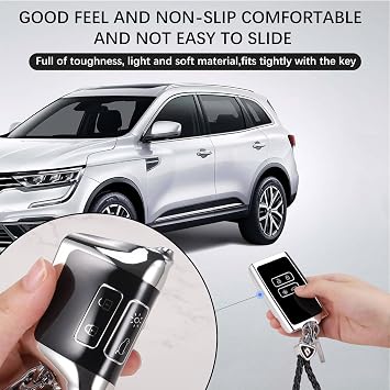 JIZZU Car Key Cover for Renault, 4 Button Keyless Smart Key Case
