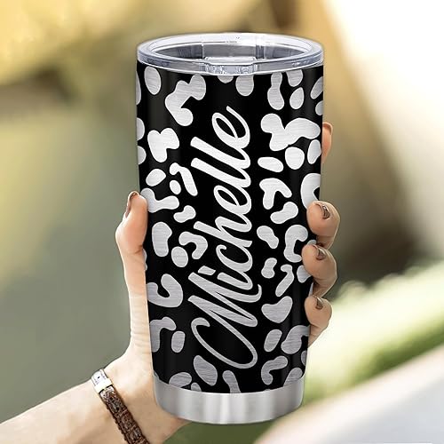 Miniatura 5 de Hyturtle Regalos personalizados para amantes de los leopardos, cumpleaños, Navidad, vaso de acero inoxidable con nombre personalizado de leopardo,