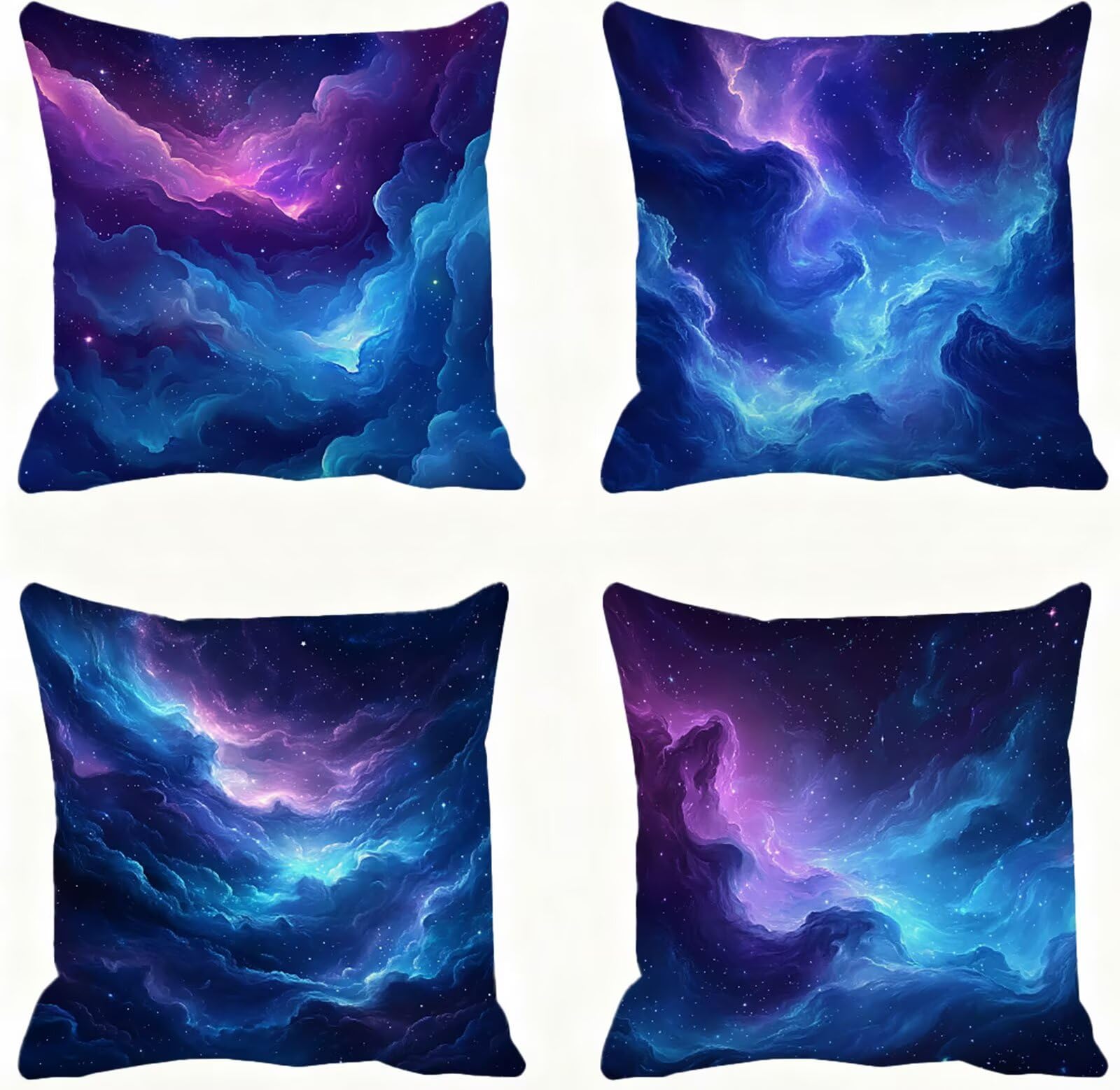 Housse coussin 60x60 bleu violet taie oreiller carrées lot de 4