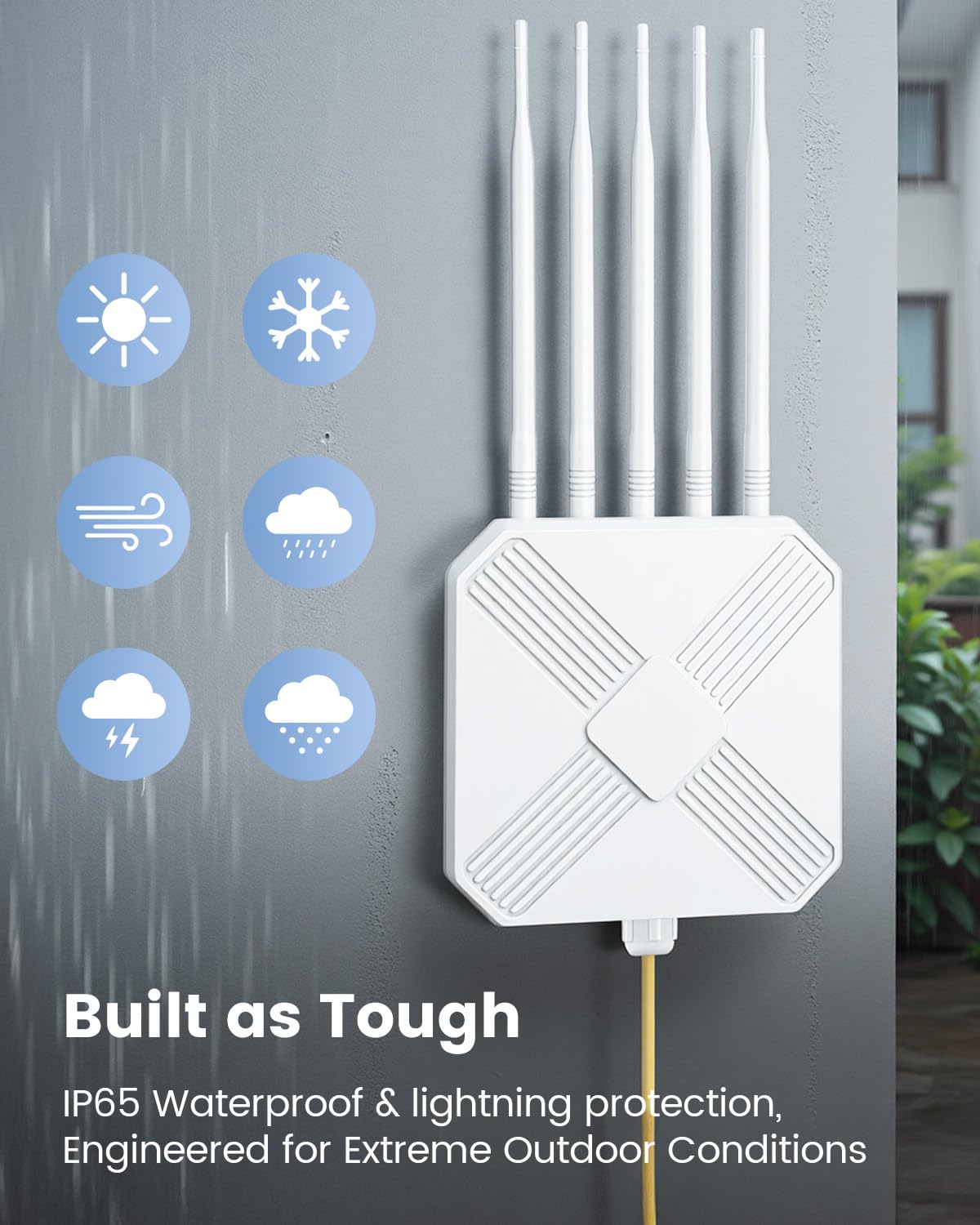 3000Mbit WLAN Verstärker Outdoor Wetterfester IP68, WiFi 6 WLAN Repeater Outdoor mit Gigabit LAN, Dualband 2402MBit/s 5GHz+574MBit/s 2,4GHz, Lange Reichweite WiFi Repeater für Garten Hof Terrasse