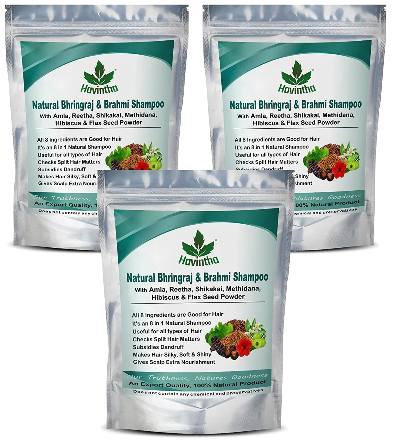 Havintha Natural Shampoo for Hair with Amla Reetha Shikakai Methidana Hibiscus Bhringraj Brahmi and Flax Seed Powder, 227gm (PACK OF 3)