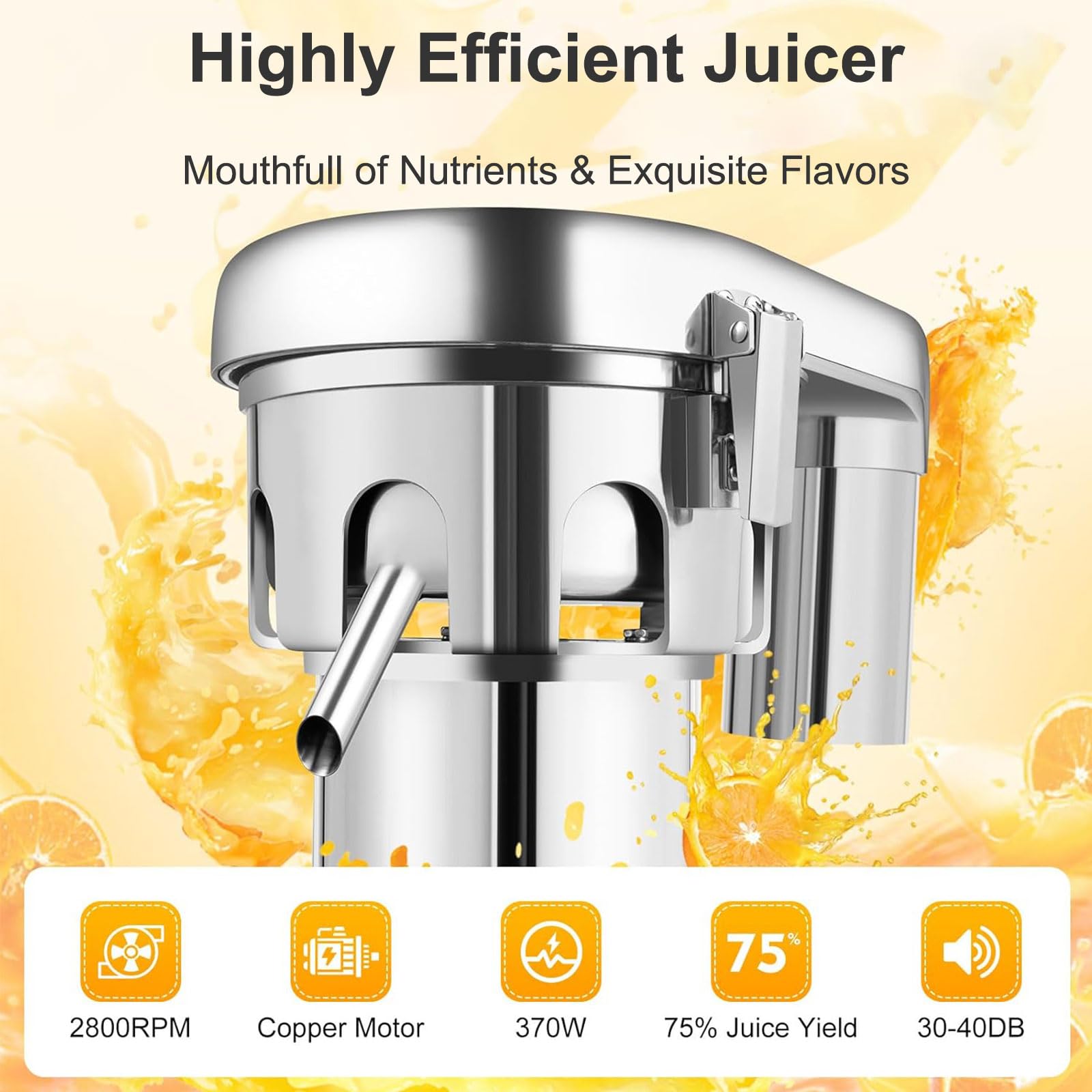 KEhtu Extracteur de jus Professionnel, centrifugeuse électrique en Acier Inoxydable avec séparation Automatique de la pulpe, Silencieux, pièces compatibles Lave-Vaisselle
