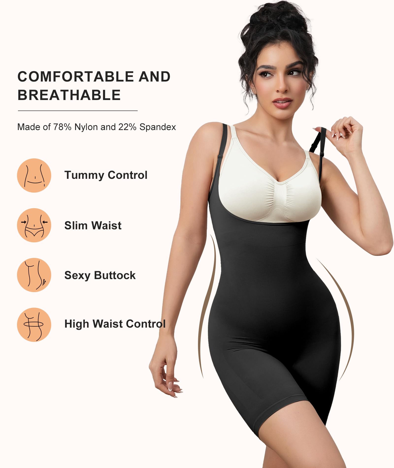 Mosebo Shapewear - Body modellante da donna per il controllo della pancia, busto aperto, senza cuciture, a compressione
