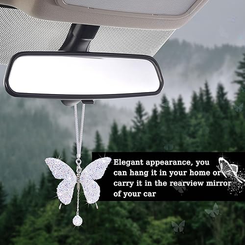 Miniatura 4 de Accesorios de automóvil con diseño de mariposa brillante para mujer, colgante de adorno de espejo retrovisor de automóvil, regalo del día de San