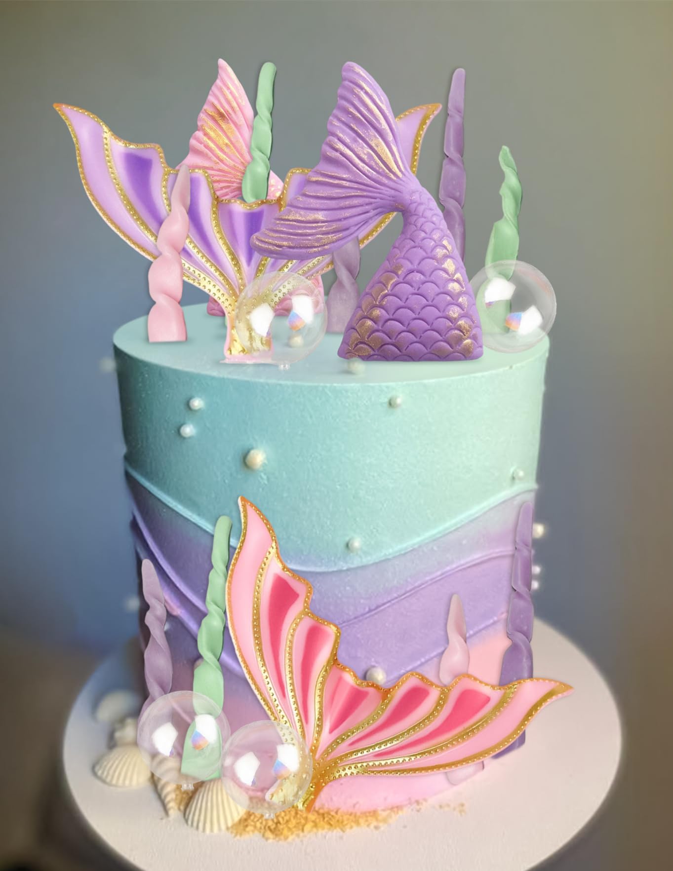 40 decorazioni commestibili per torte a forma di sirena: code di fondente, conchiglie e stelle marine - Italia