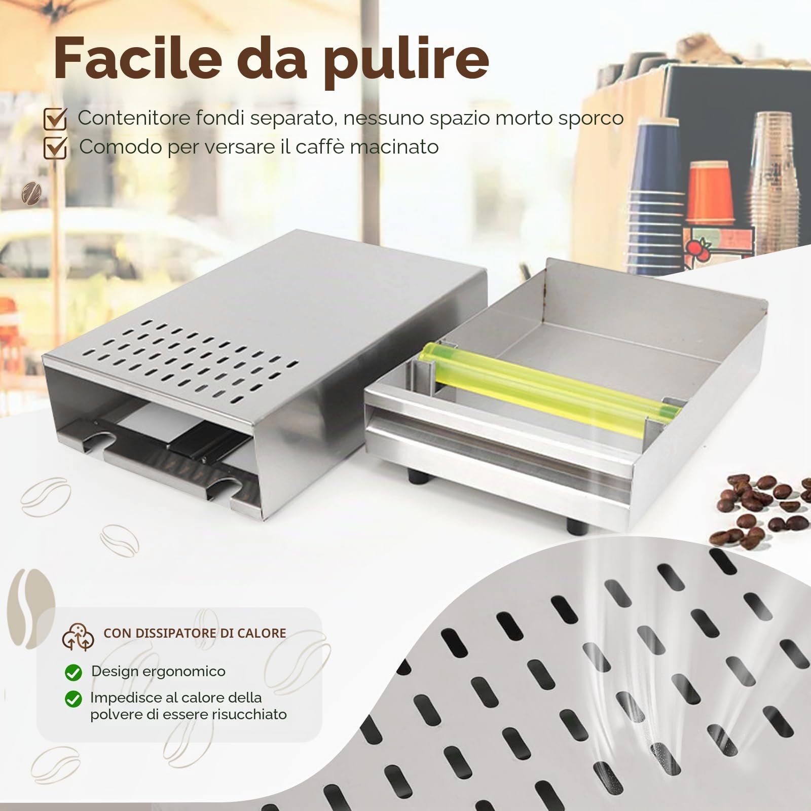 Contenitore Fondi Caffe Cassetto Fondi Caffe in Acciaio Inossidabile Knock Box Coffee Station Cassetto Battifondi Caffè con Asta Gommata