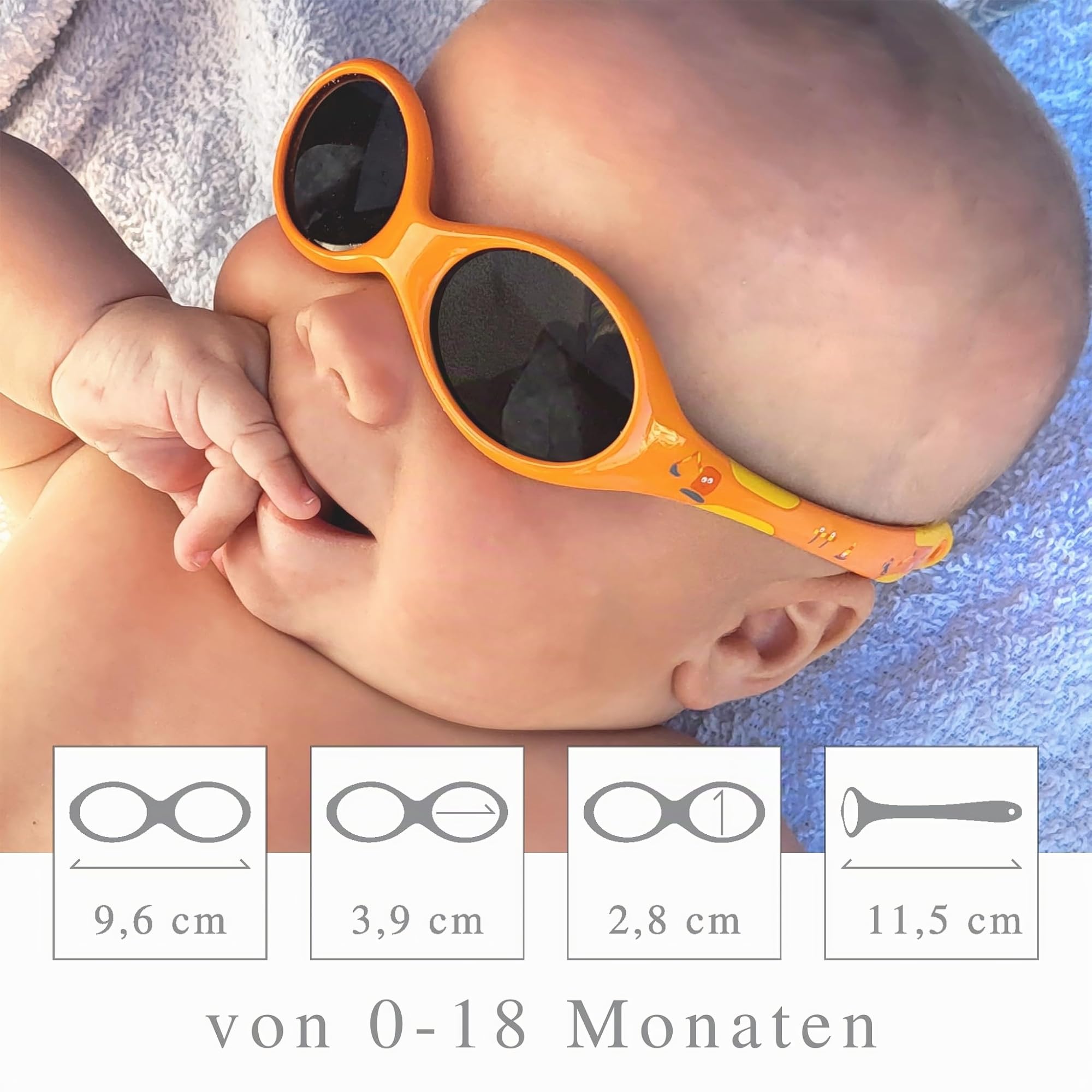 ActiveSol BABY Sonnenbrille 0–18 Monate, 100% UV-Schutz, BPA-frei, polarisiert, verstellbares Band, Prüfengel Bestnoten