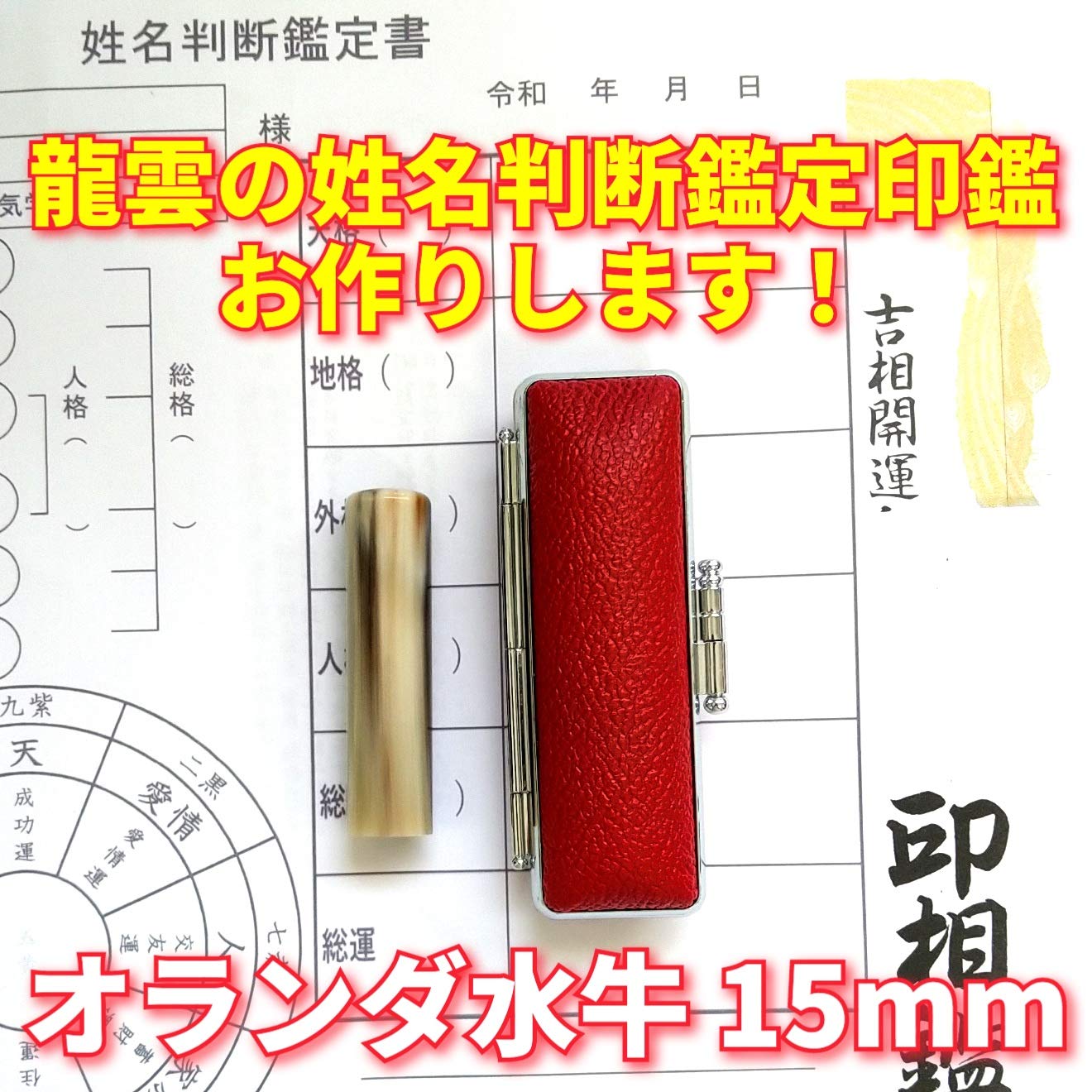 Amazon.co.jp: 【龍雲式鑑定印鑑 オランダ水牛印鑑 15mm】吉相体 印鑑
