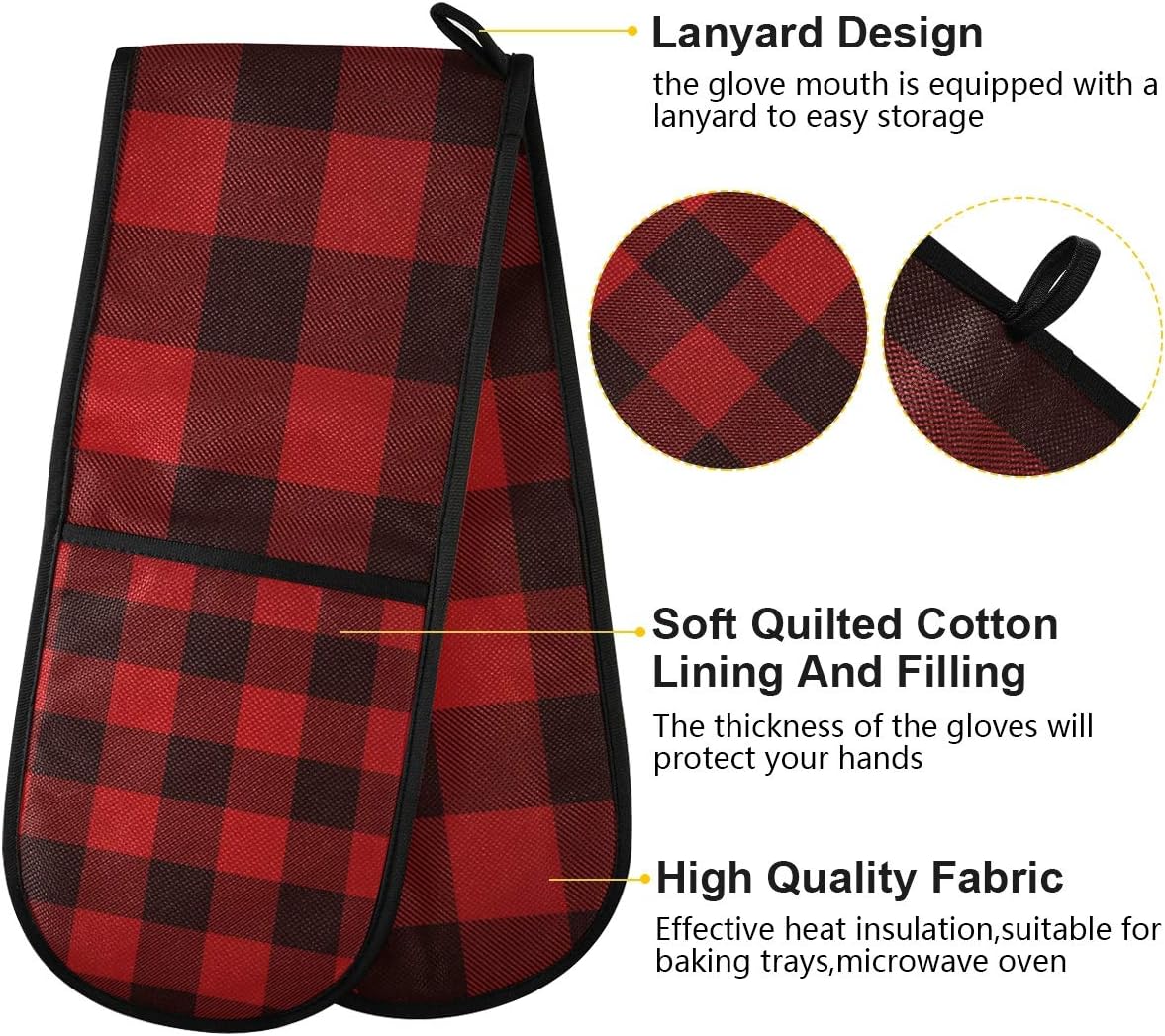 ZZXXB Red and Black Buffalo Plaid Double Oven Mitt Heat Resistant Non-Slip Kitchen Gloves Extra Long 7" x 35" for Cooking Baking Barbecue Grilling - Image 5