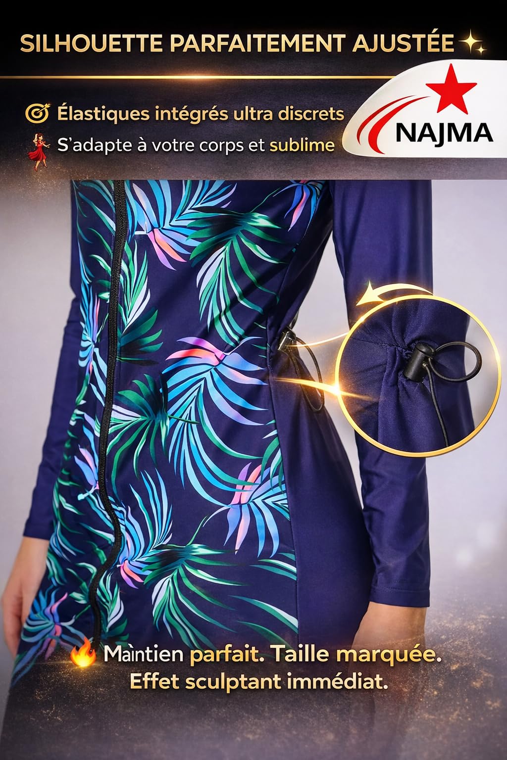 Burkini Fleuri,avec Soutien Gorge,4 piéce Burkini Femme Fleuri– Maillot de Bain Modeste avec Hijab – Anti-UV,