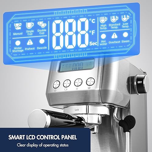 Miniatura 5 de AMZCHEF Máquina de café expreso de 20 bares, cafetera con pantalla LCD, ideal para regalos en el hogar, máquinas de capuchino de acero inoxidable