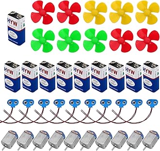 DIY Science Project Kit for Kids with DC Motor | 9V Toy Battery | Battey Clip Connector | Multicolor 4 Blade Fans |Science Experiment Learning Kit (40 Item)