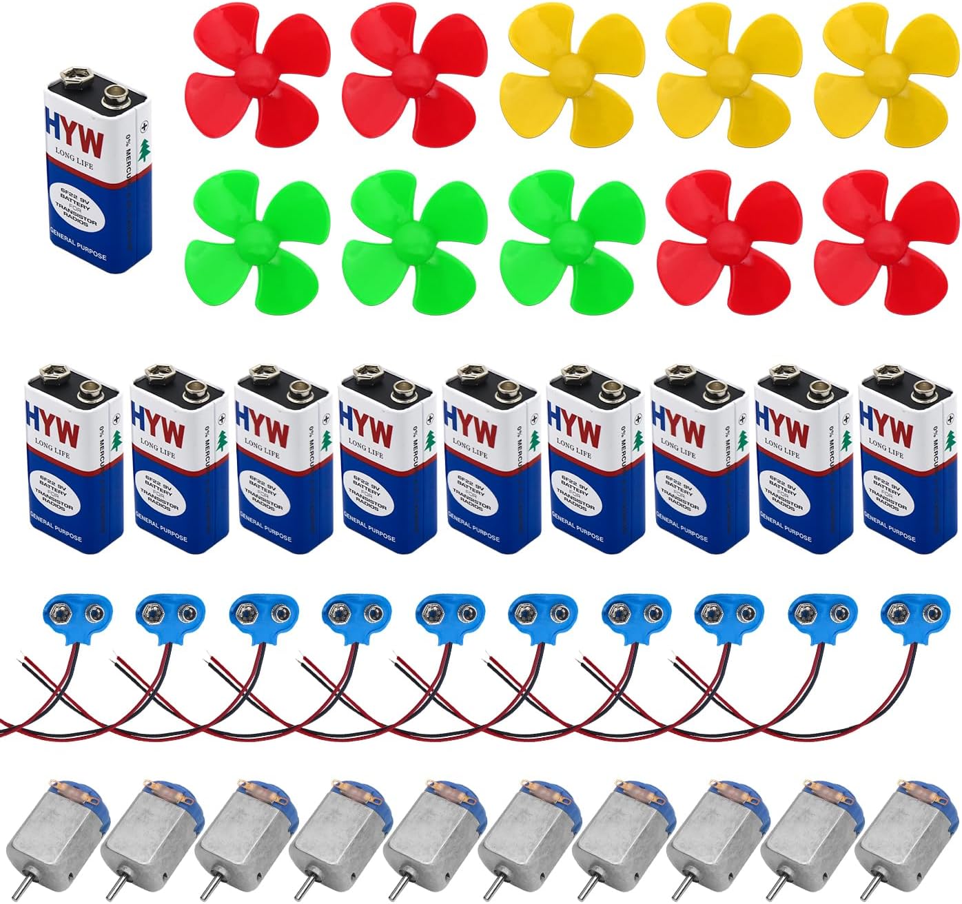 Electronic Spices DIY Science Project Kit for Kids with DC Motor | 9V Toy Battery | Battey Clip Connector | Multicolor 4 Blade Fans |Science Experiment Learning Kit (40 Item)