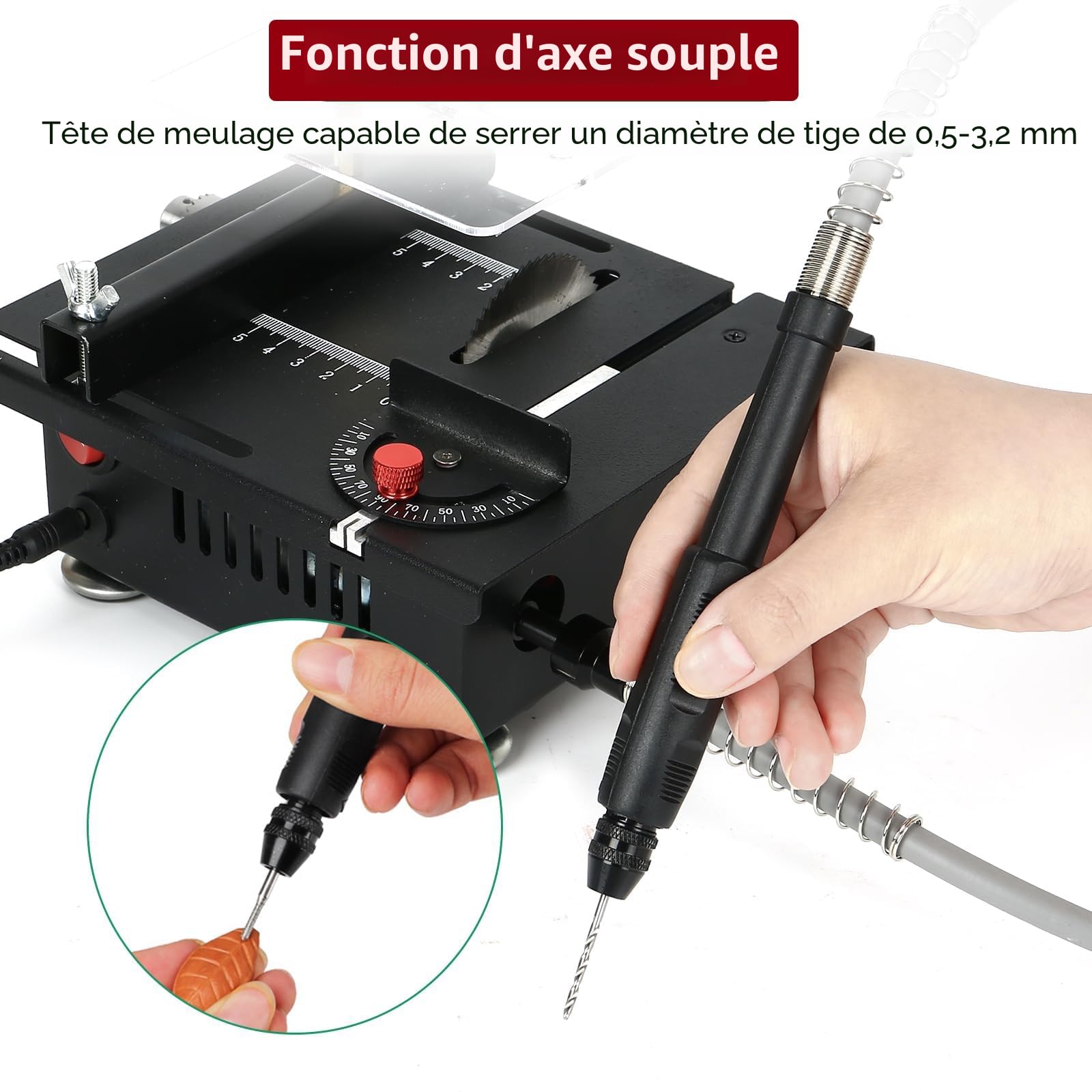 Mini Scie de Table 100W pour Bois, Profondeur de Coupe Réglable 0-16mm, 7 Vitesses, 4 Lames, Petit Banc de Scie
