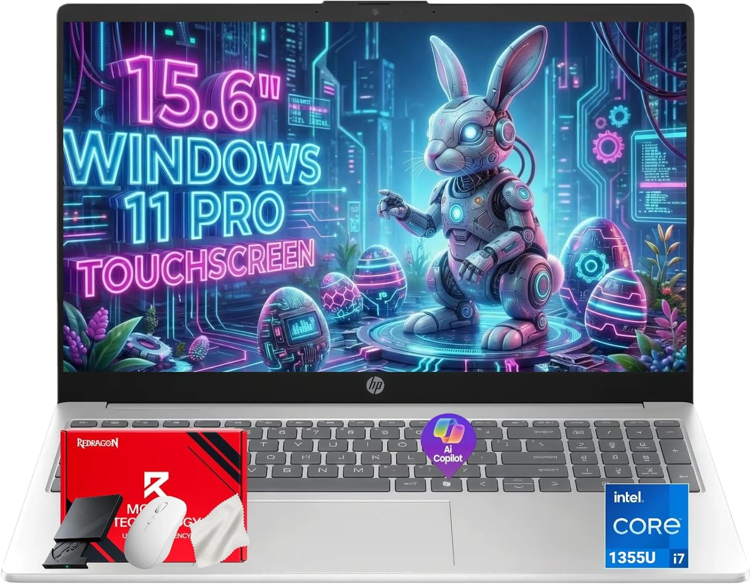 HP 15.6" FHD Touchscreen Business Laptop, 13th Gen Intel Core i7-1355U (10-Core, Up to 5.0GHz), 16GB RAM, 512GB PCIe SSD, Windows 11 Pro, Copilot AI, Wi-Fi 6, Redragon Bundle, Silver