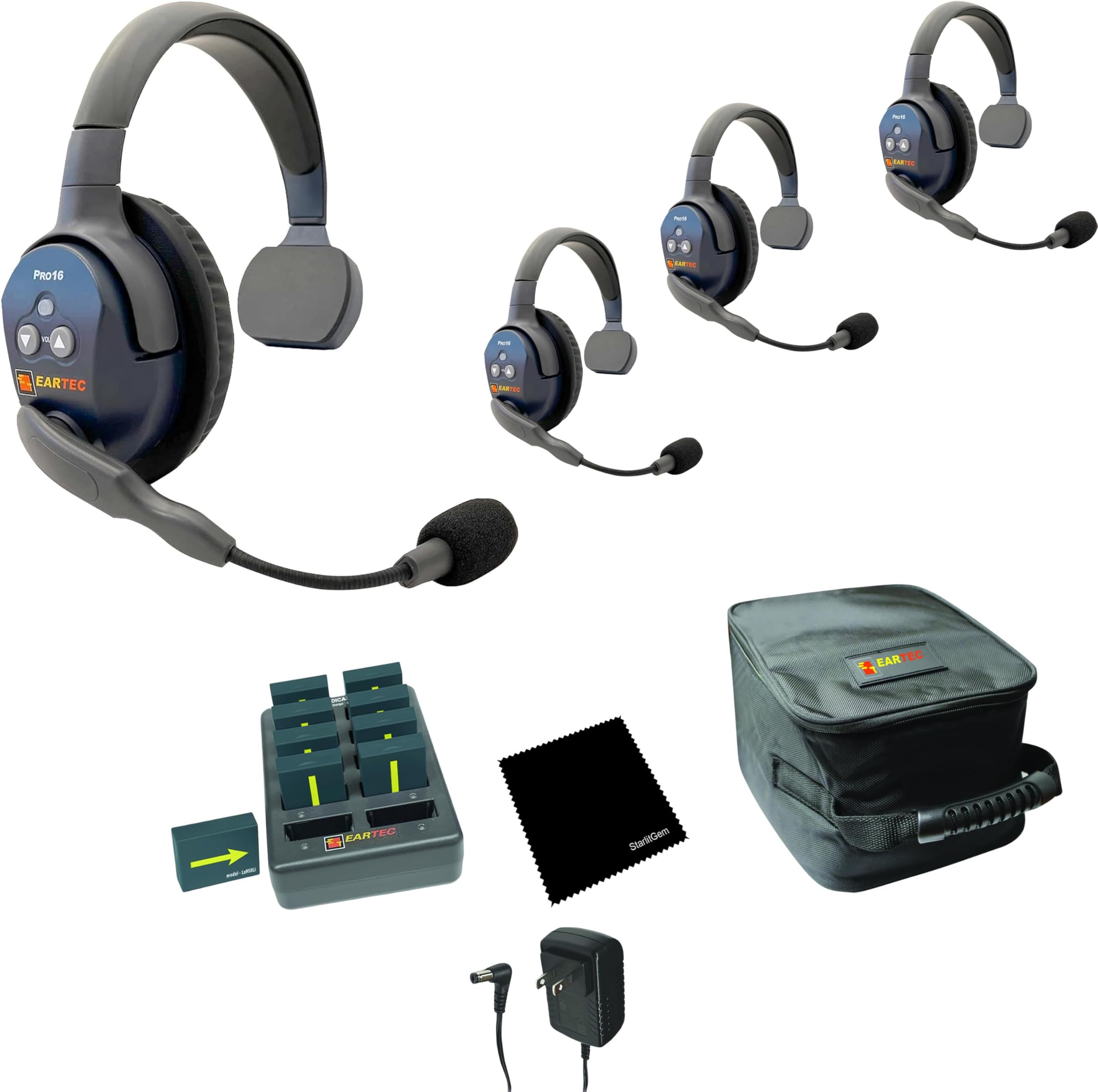 StarlitGemEartec Ultralite PRO16 ETP4S Upgraded Full-Duplex Professional True Wireless Intercom System with 4 Single Headsets (2.4 GHz) Cleaning Cloth