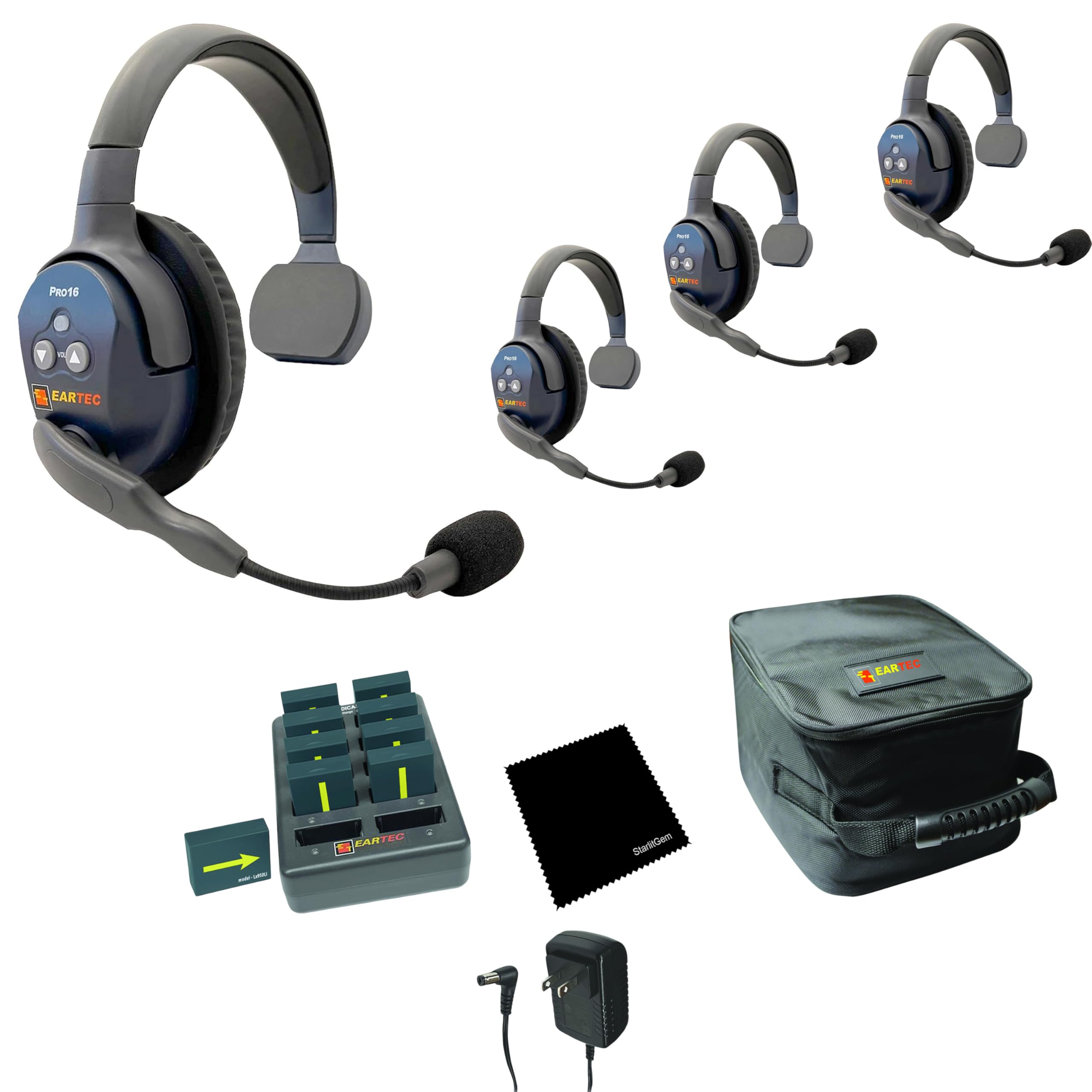 StarlitGemEartec Ultralite PRO16 ETP4S Upgraded Full-Duplex Professional True Wireless Intercom System with 4 Single Headsets (2.4 GHz) Cleaning Cloth