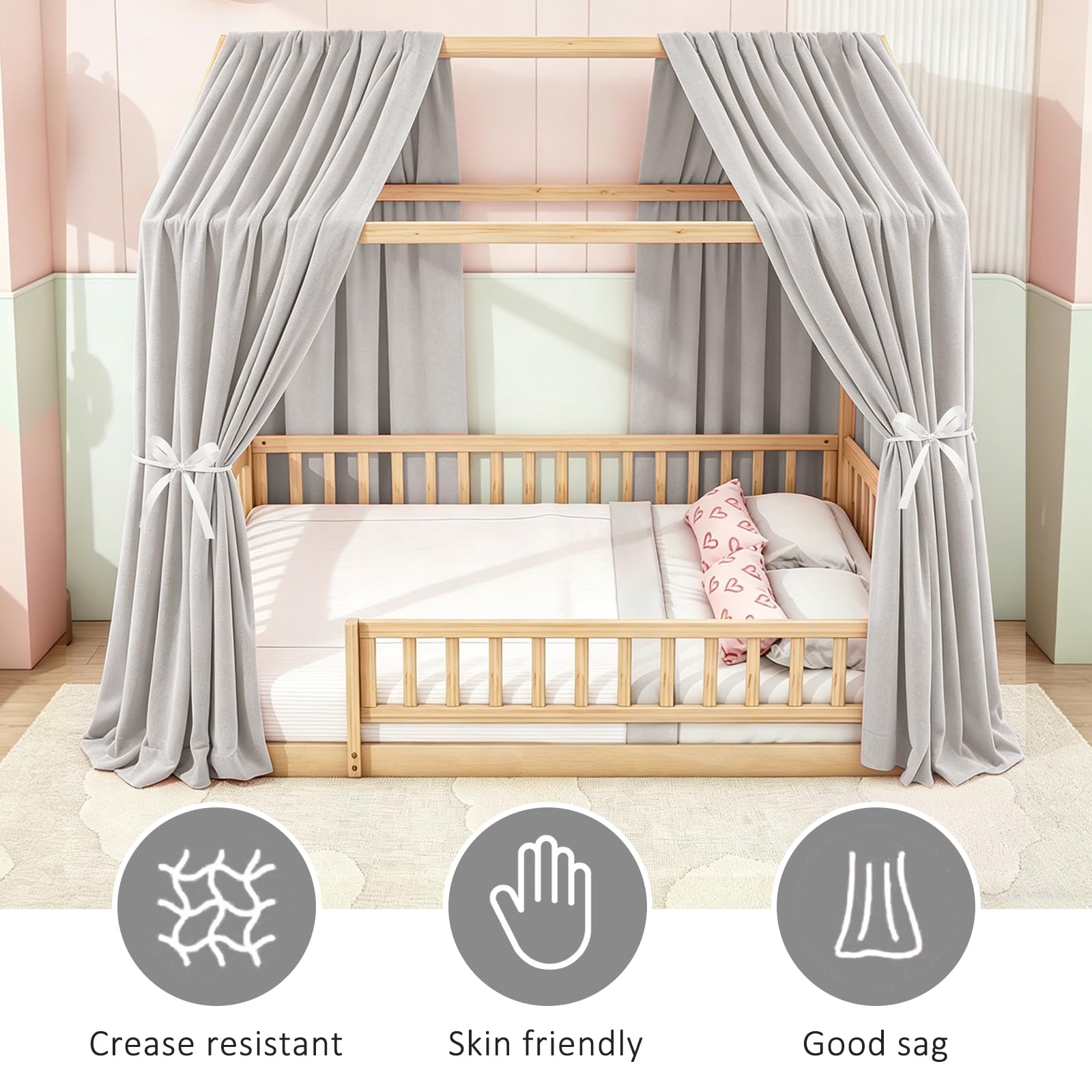 MeYuxg Ensemble Ciel de Lit pour Lit Maison, 2 pièces Voilage Ciel de Lit en Mousseline, Baldaquin en Tissu pour Lit Enfant Fille Garçon Chambre Enfant, Déco Chambre Enfants Baldaquin, 67L X 270H cm