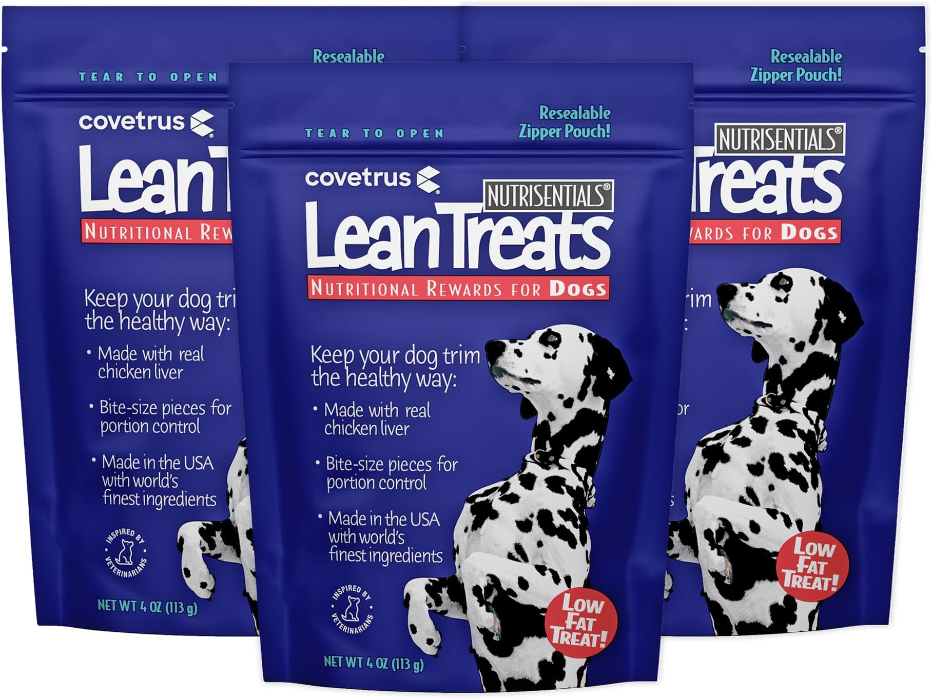 Nutrisential Lean Treats for Dogs - Small, Medium & Large Dogs (K9) - Nutritional Low Fat, Bite-Size - Soft Chicken Flavor - Chicken Flavor - 3 Pack - 4oz