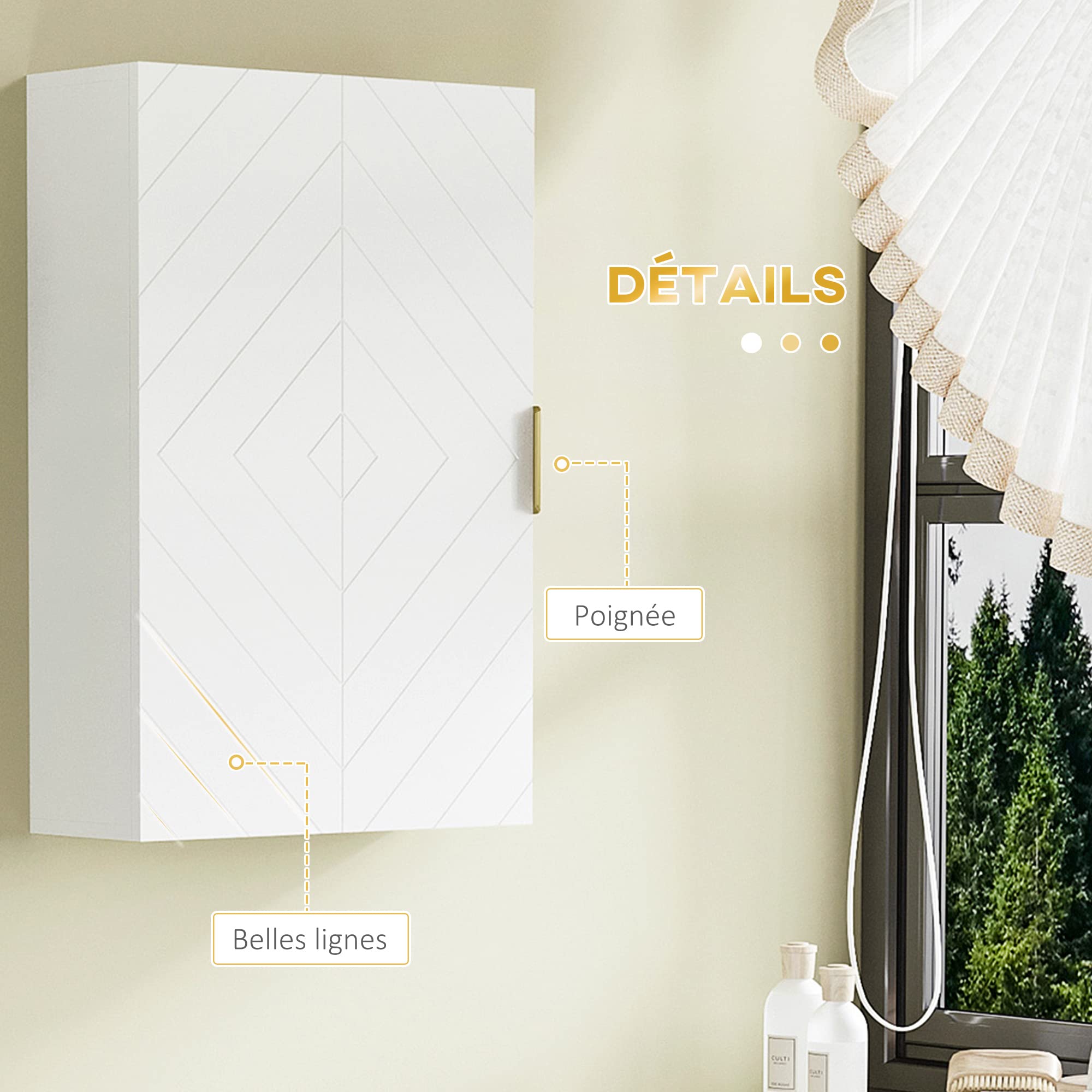 kleankin Armoire Murale de Salle de Bain- Meuble de Rangement - avec étagère réglable - dim. 40L x 15l x 60H cm Blanc
