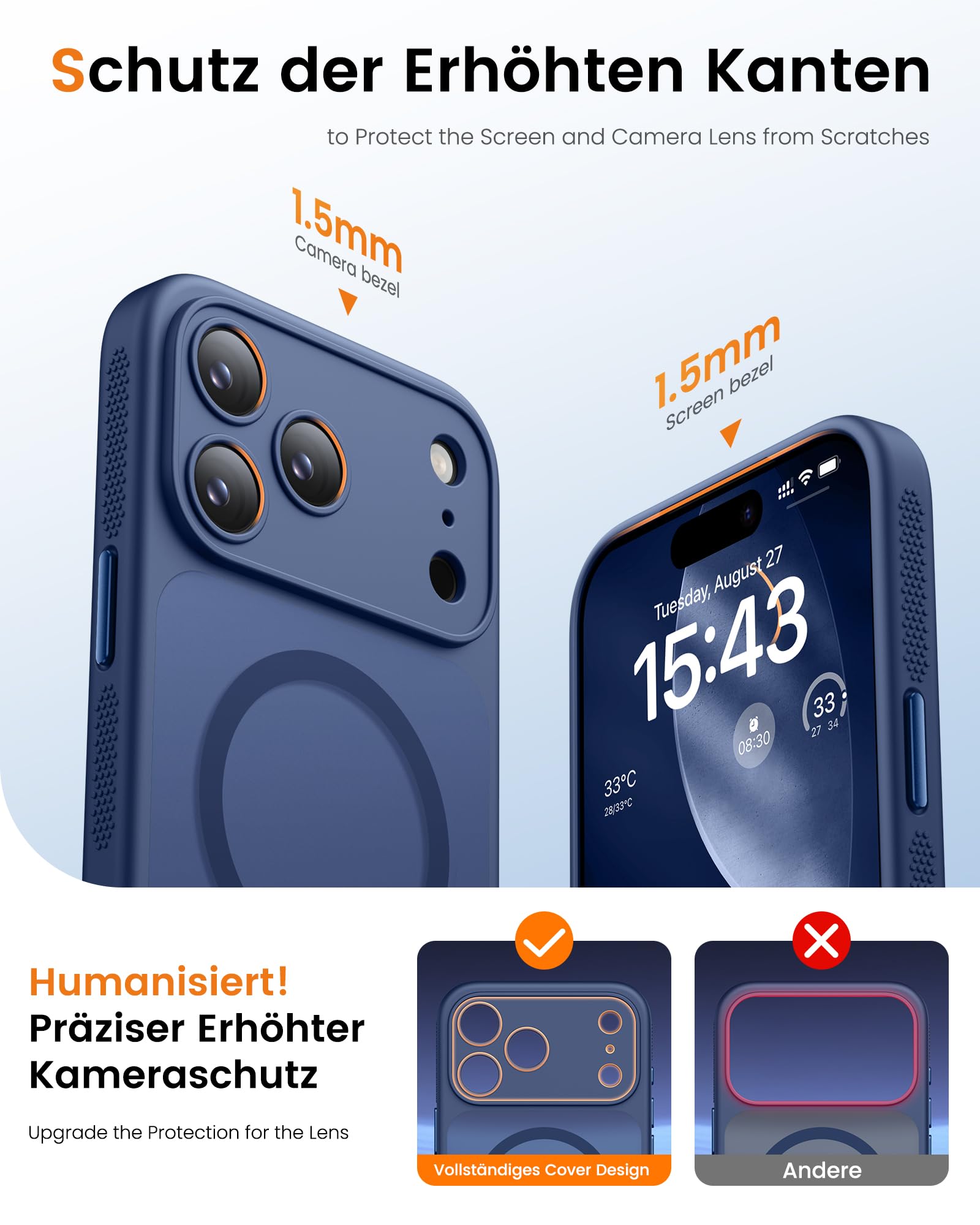 Coque Fine pour iPhone 17 Pro Max, Protection Militaire, Compatible avec MagSafe, Coque avec Béquille, Protection Camera, Bouton Camera Control, Housse Translucide Mat iPhone 17 Pro Max, Bleu