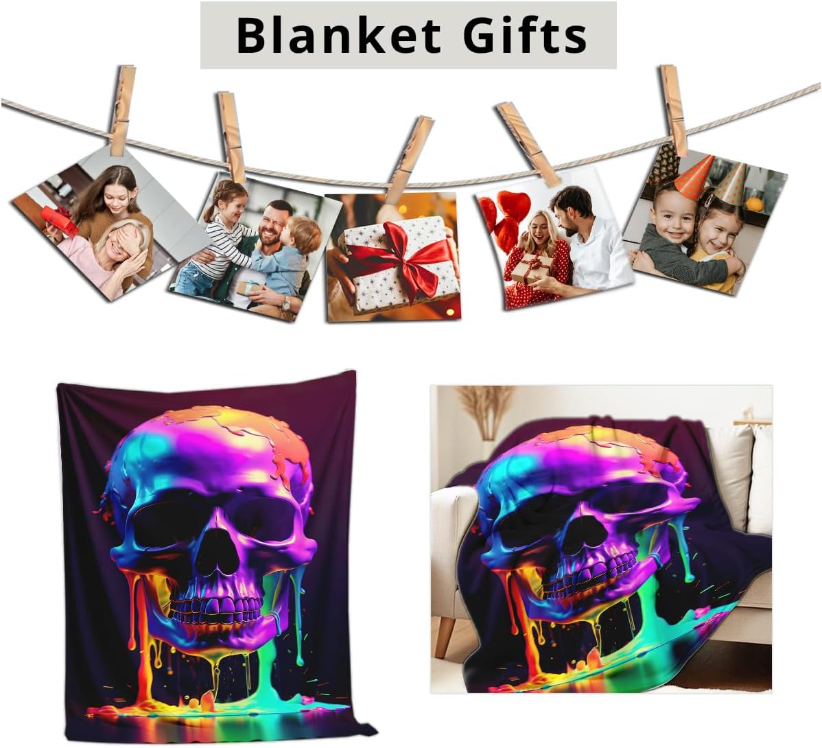 Skull Blanket Throw Skeleton Flannel Blanket Gothic Print Throw Gifts for Kids Girls Boys Adults Women Men Halloween Decor Queen Size Bed Couch (49"x59") - Image 5