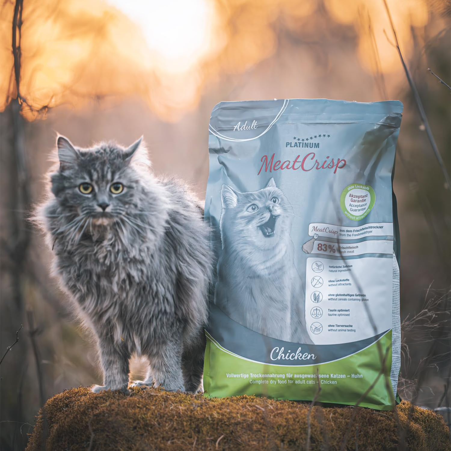 PLATINUM - Katzenfutter MeatCrisp Adult Chicken aus dem Frischfleischtrockner - 1,5kg Katzenfutter trocken mit 83% Frischfleisch - Trockenfutter für Katzen - Crispy Biss und leicht verdaulich