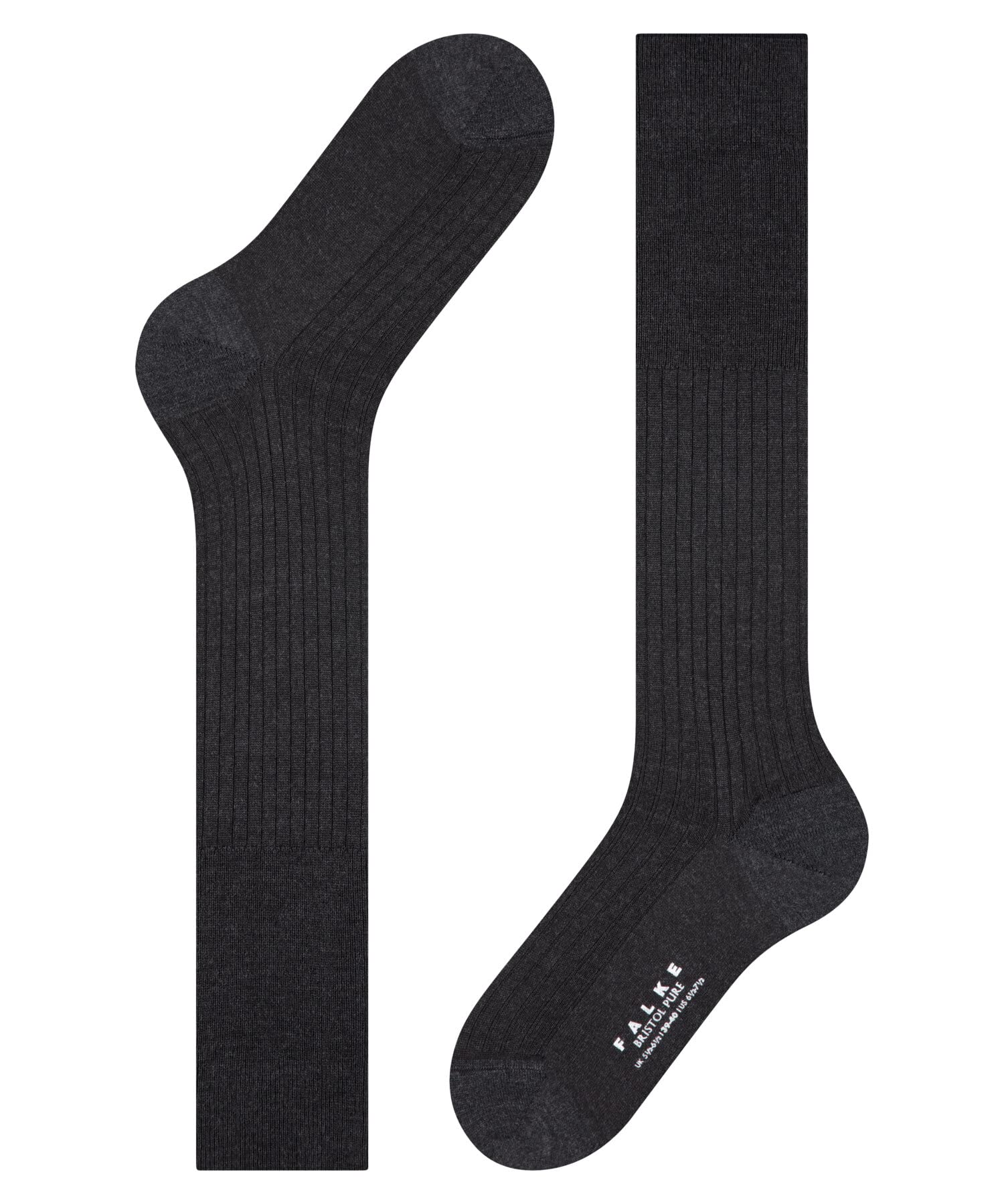FALKE Mężczyźni Podkolanówki Bristol Pure M Kh Wełna długie jednokolorowe 1 Para, Szary Anthracite Melange 3080, 41-42