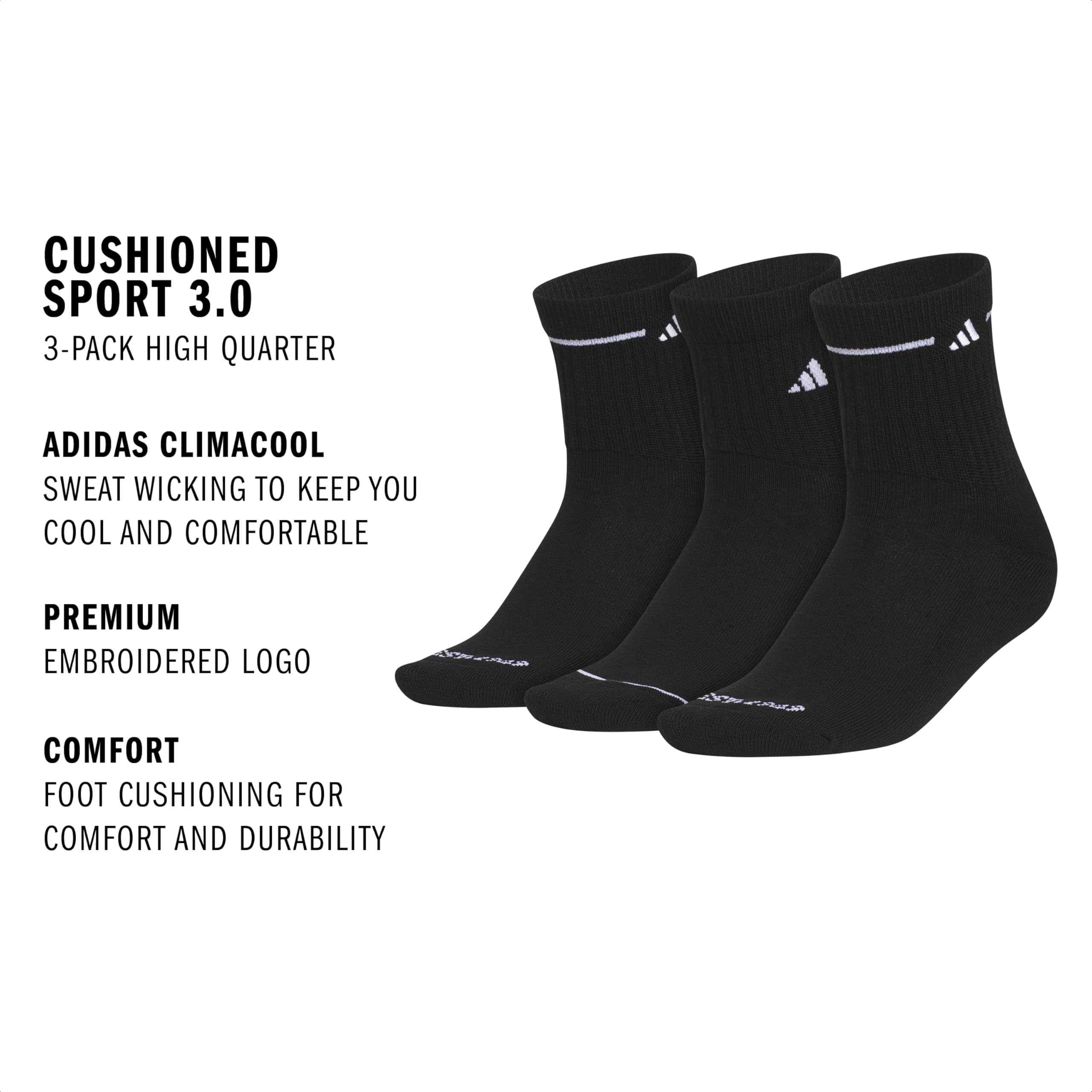 adidas Calcetines Deportivos Acolchados para Mujer (Paquete de 3 Pares) de Media caña por Encima del Tobillo, Negro/Blanco, M (Paquete de 3)