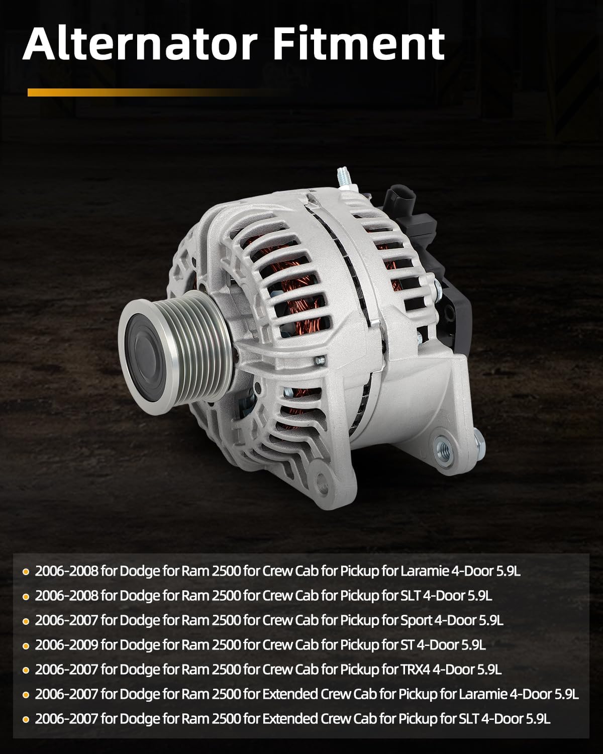 OCPTY 11235 Alternator for Dodge Ram 2500 2006-2009,for Dodge Ram 3500 2006-2007,for Dodge Ram 4000 2006-2009 Automotive Alternator Replacement 12V 136Amp Replaces 0124525105