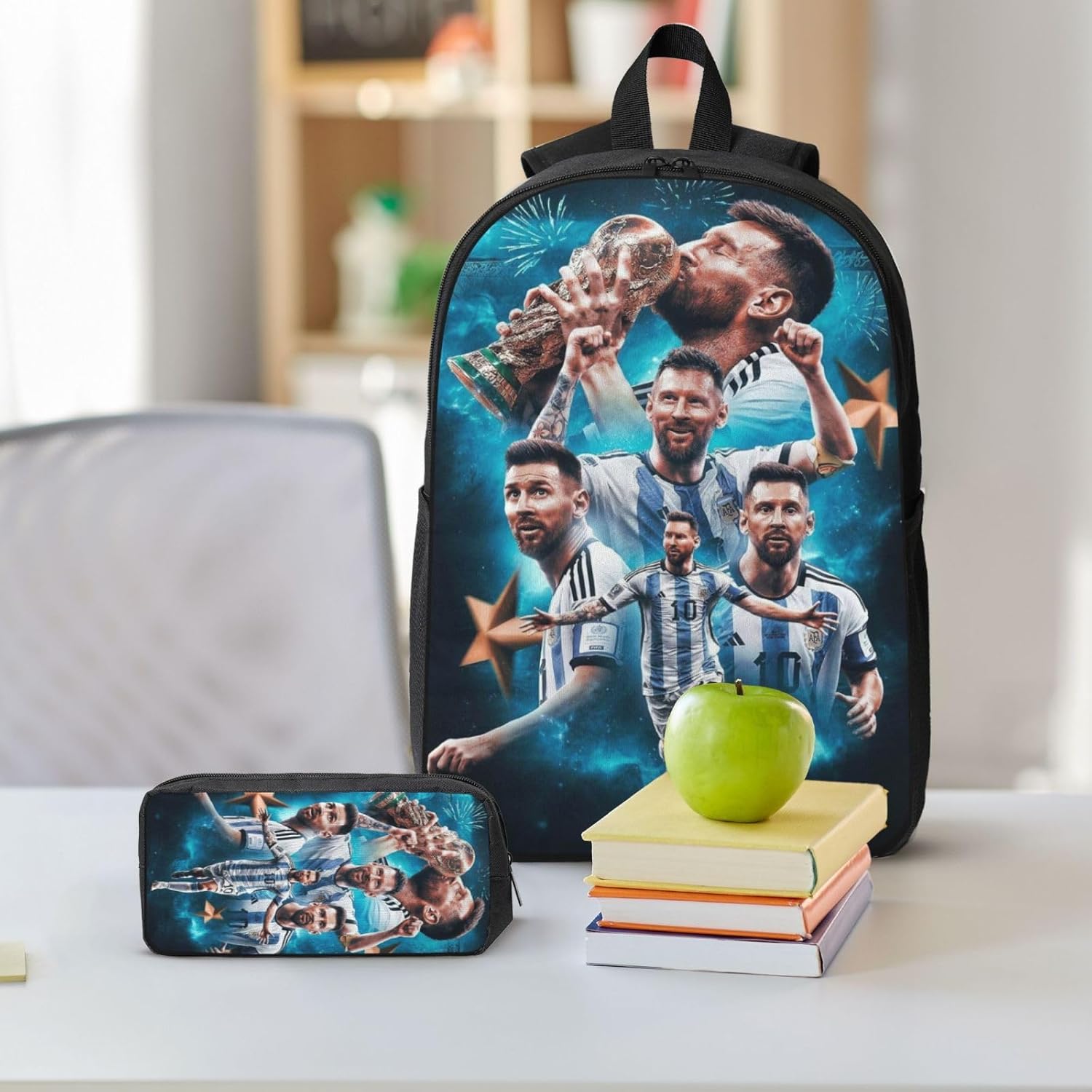 Soccer Backpack Set for Men Women Lightweight Laptop Backpack, Lunch Bag and Pencil Case