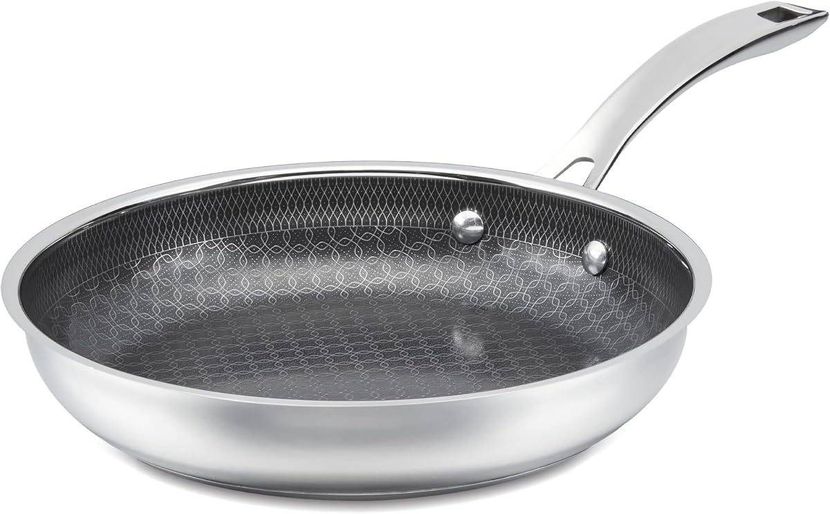 Sartén híbrida FusionPlus de acero inoxidable, antiadherente y apta para horno, 10" | Sartén de acero inoxidable con cerámica, sartén antiadherente para dorar/dorar, apta para inducción y horno hasta 500 °F, FPS22-24