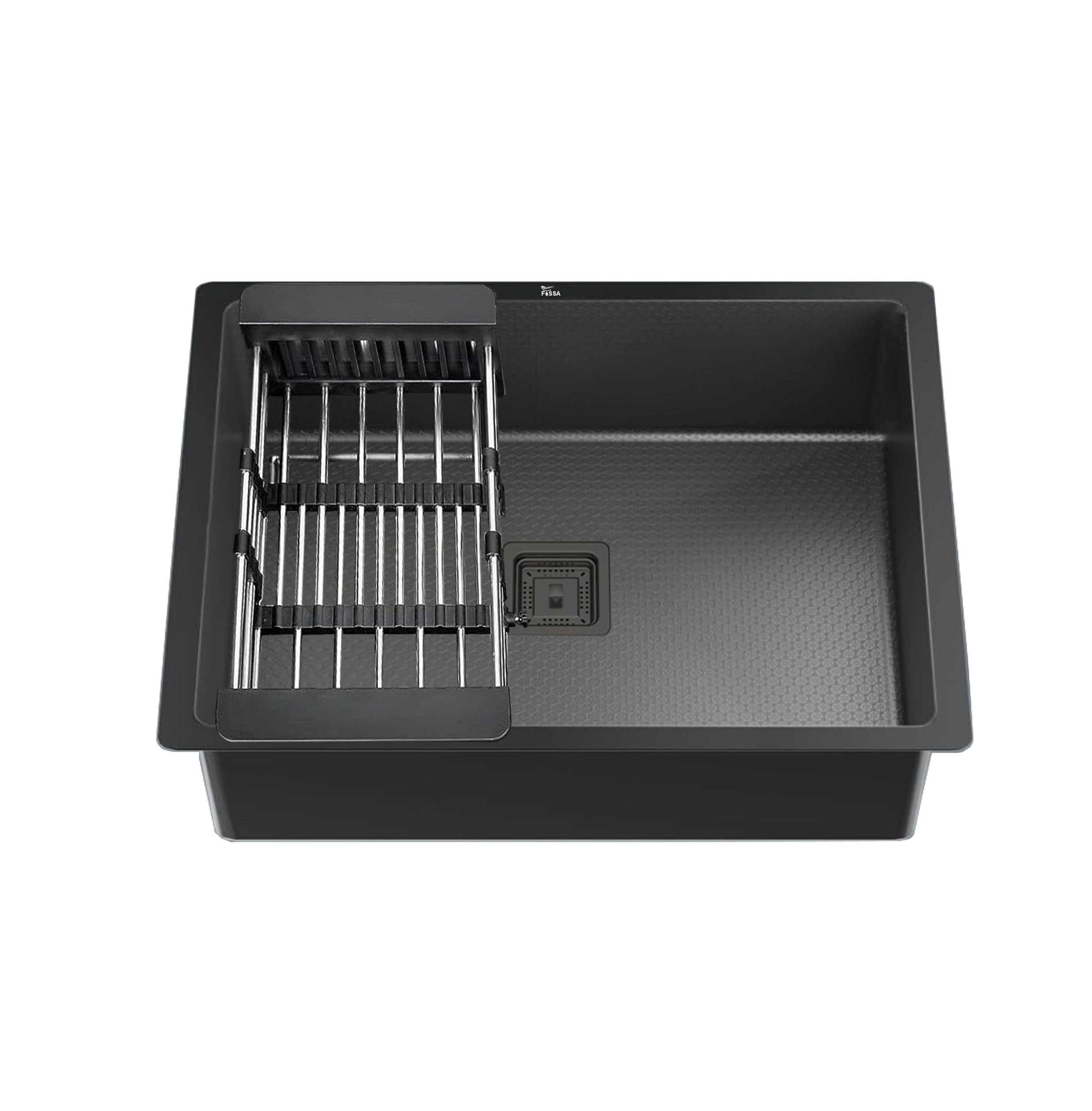 Fossa 24"x18"x10" 5-Year Warranty Single Bowl Pure Premium Stainless Steel Honeycomb Embossed Handmade Kitchen Sink with Nano Coating, Sink (Black)