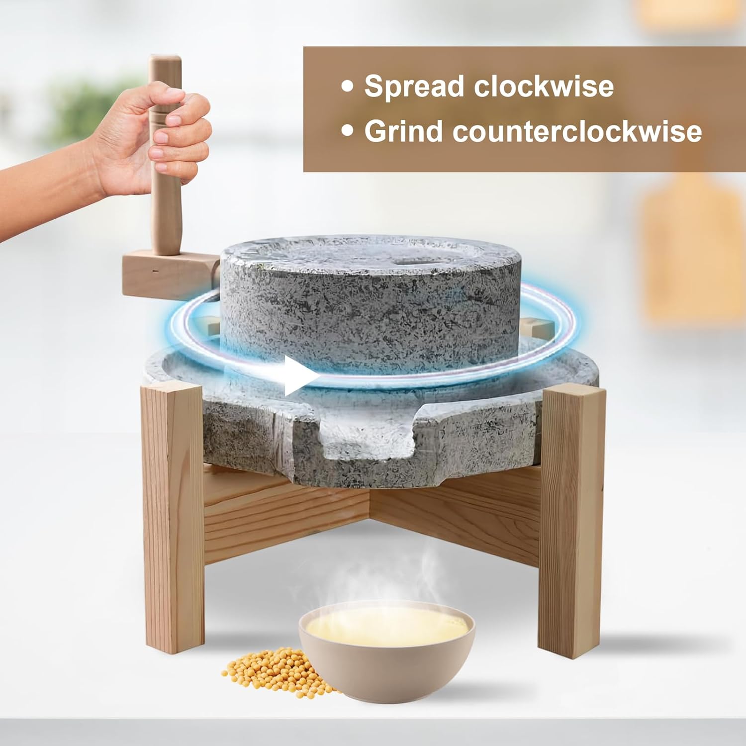 PakaLife Stone Grain Mill Grinder for Wet&Dry Foods,Cereal Bluestone Grinder Home Kitchen Stone Mill for Wheat, Berry,Rice,Food,Bean,Seed,Corn,Rice Paste,Traditional Manual Grinding Tool(7.87)