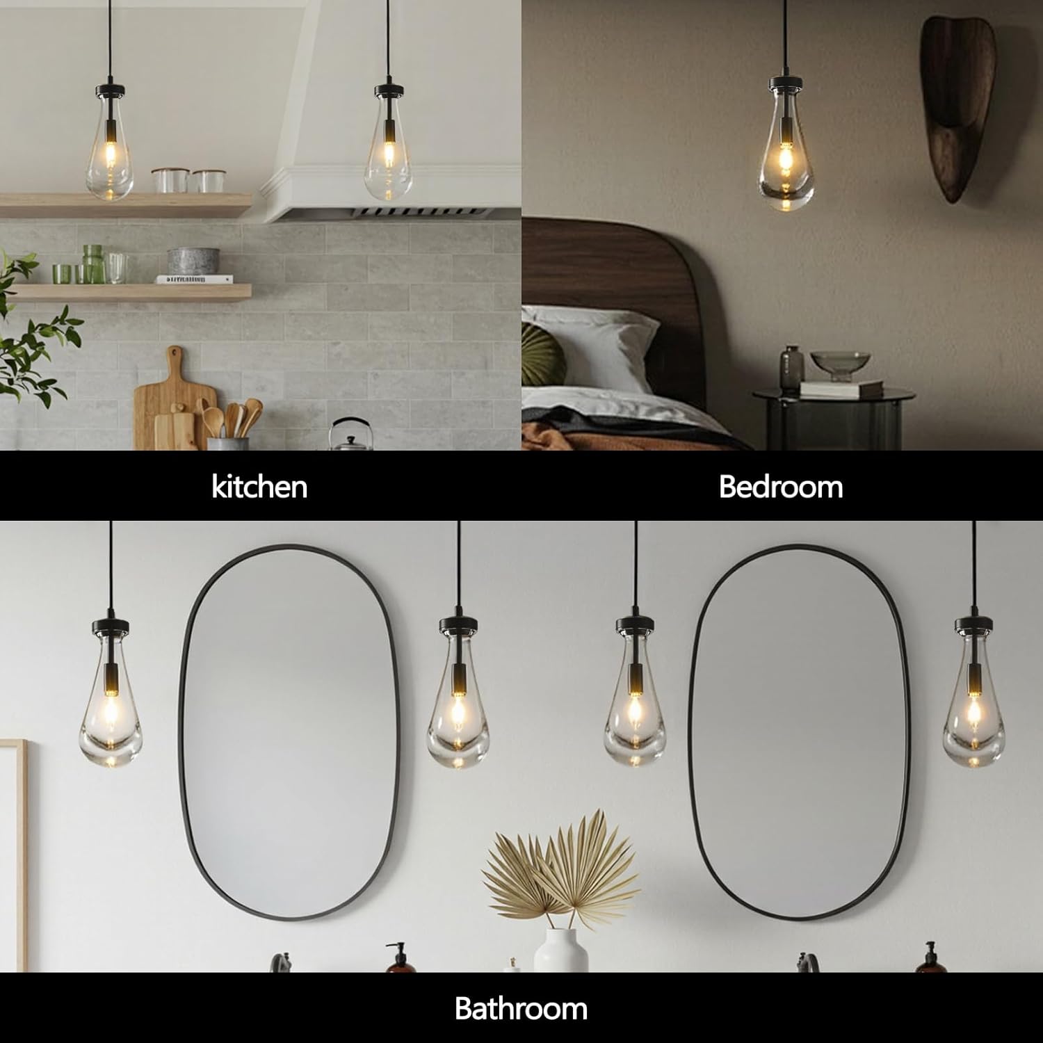 Raindrop Pendant Light Kitchen Island, Modern Black Teardrop Pendant Lights,Dimmable Rain Pendant Lighting Dining Room Light Fixture Bronze Raindrop Lighting for Living Room Hallway, Including Bulb