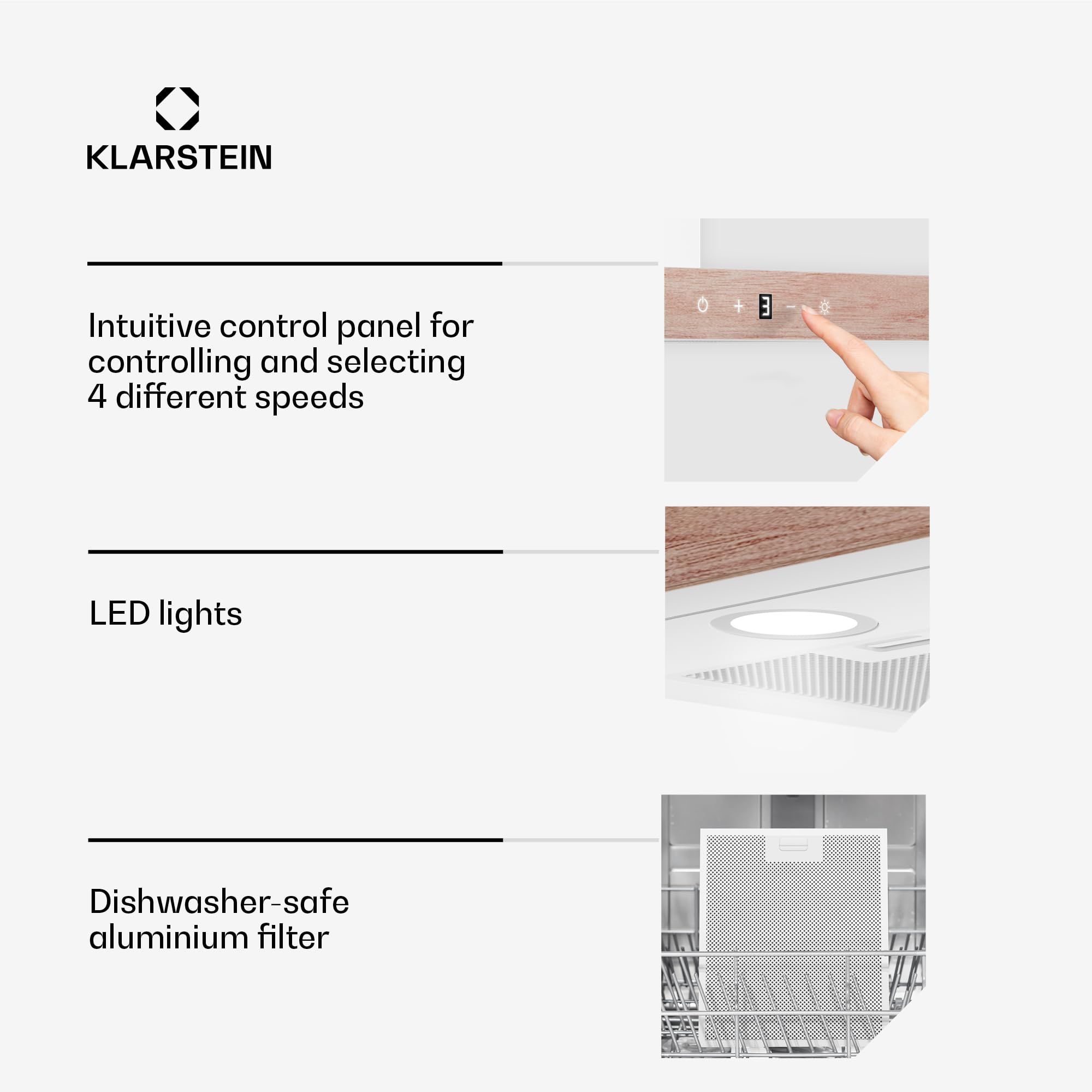 Klarstein ZenFusion T okap kuchenny – montaż ścienny 90 cm, zwiększenie 885 m³/h, obsługa dotykowa, klasa efektywności energetycznej A++, LED 4000 K, cichy 47 dB, biały, wywiew i obieg