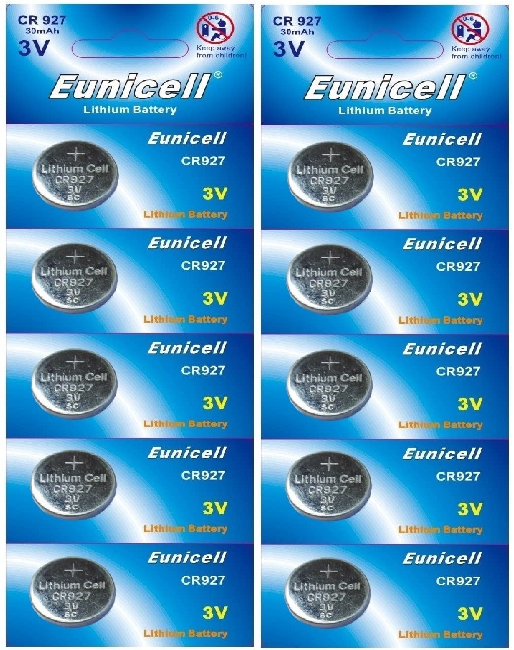 Eunicell Eunicell CR927 Lithium Blister Pack 3V 3 Volt Coin Cell Batteries (10 pcs)