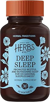 Herbs Etc. Deep Sleep Softgels - Herbal Sleep Support Supplement - Rest & Calming Support with Passionflower, Chamomile & Lemon Balm - 30 Softgels (30 Servings)