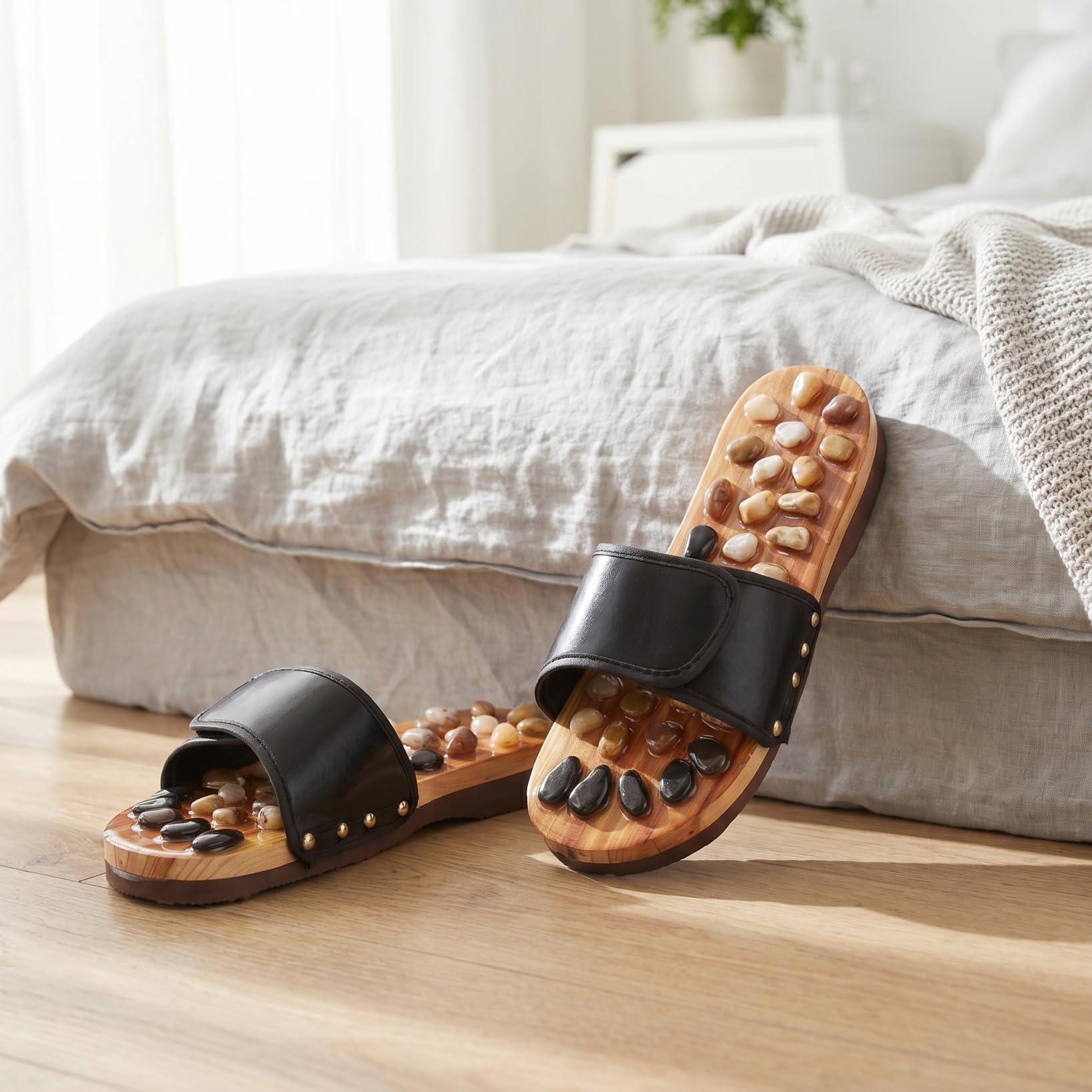 Acupressure Chaussures de massage des pieds antidérapantes en EVA, unisexes, pour zones de réflexologie plantaire, taille : noir